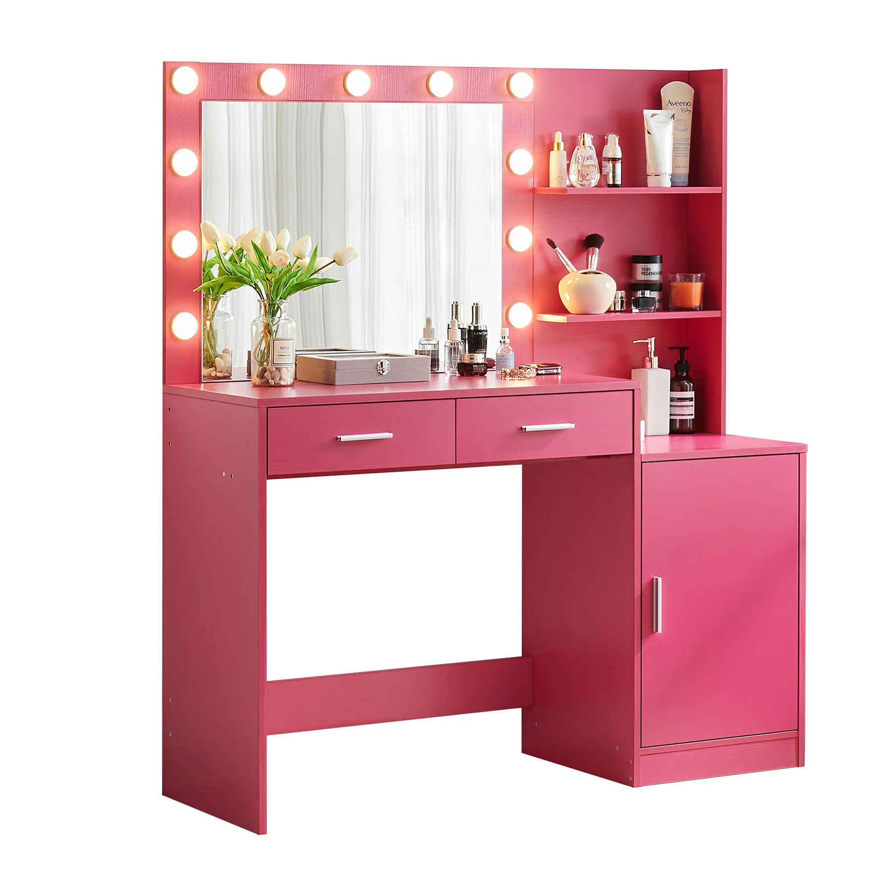 Vanity Desk With Mirror And Lights, 46.4In Dressing Table With 2 Large Drawer & Large Vertical Organizer, 3 Level Dresser & 3 Lighting Modes Adjustable Brightness, Suitable For Bedroom - Image 2
