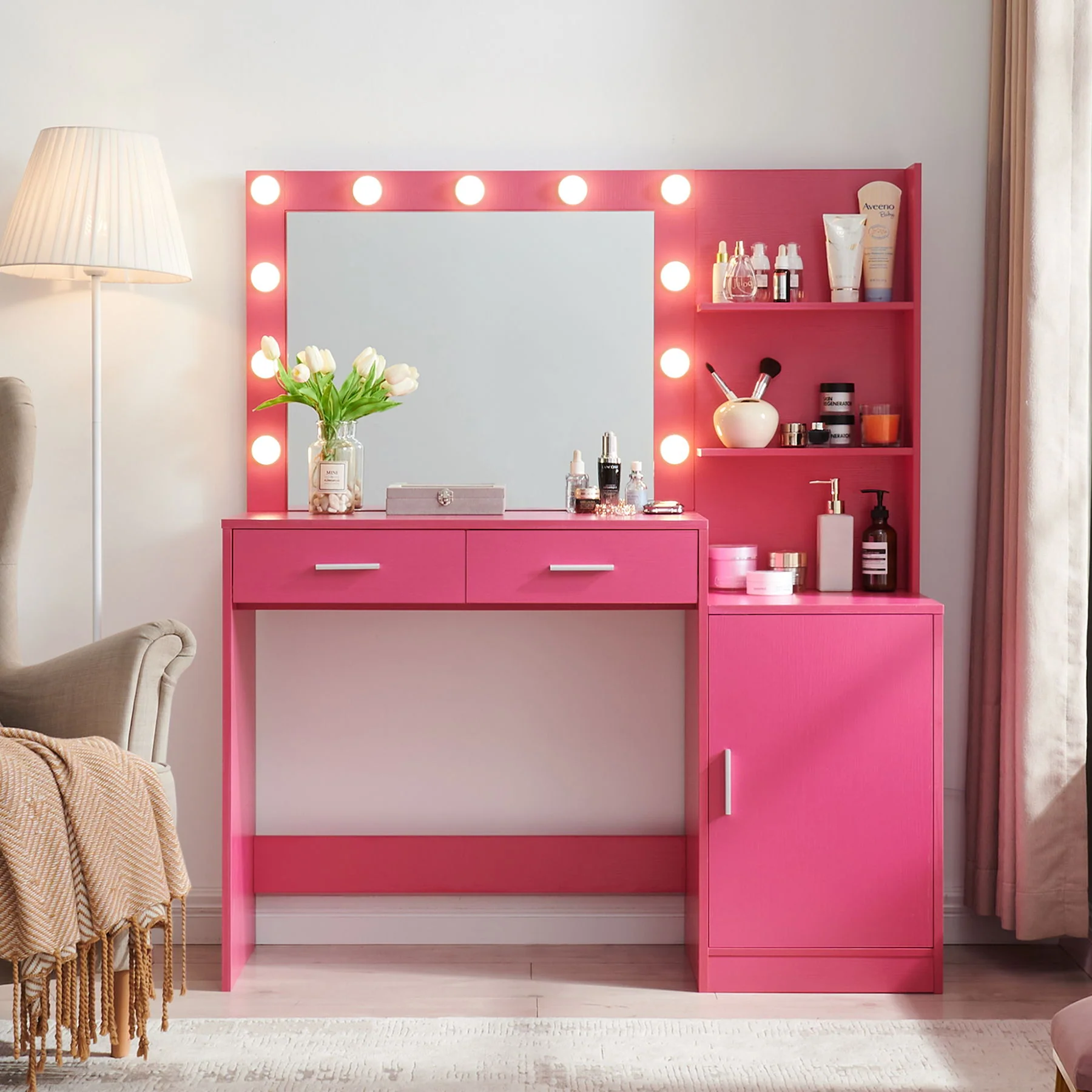 Vanity Desk With Mirror And Lights, 46.4In Dressing Table With 2 Large Drawer & Large Vertical Organizer, 3 Level Dresser & 3 Lighting Modes Adjustable Brightness, Suitable For Bedroom - Image 8