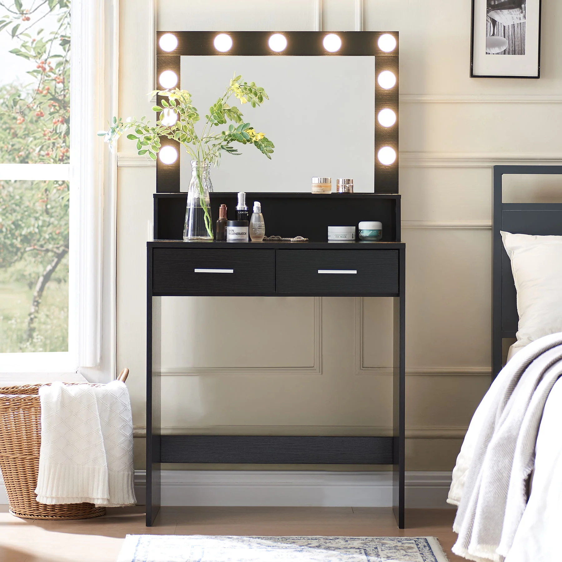 Vanity Desk With Mirror And Lights, Dressing Table With Large Drawer, 2 Level Storage Dresser & 3 Lighting Modes Adjustable Brightness, Suitable For Bedroom - Image 5