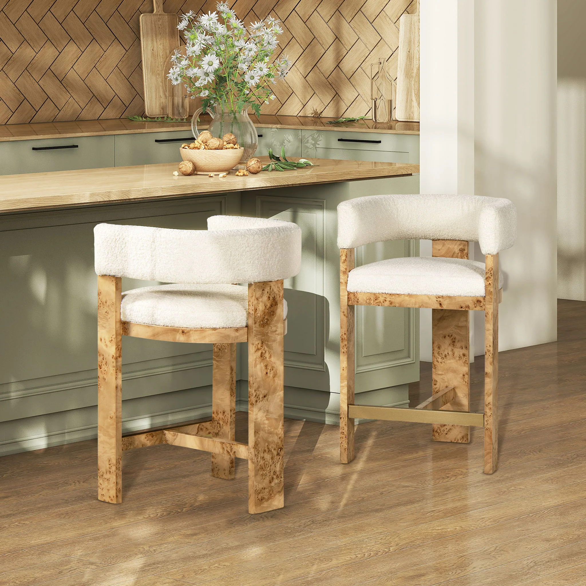 Vavona - Burl Upholstered Barrel Back Counter Height Bar Stool - Polar Off White - Image 5