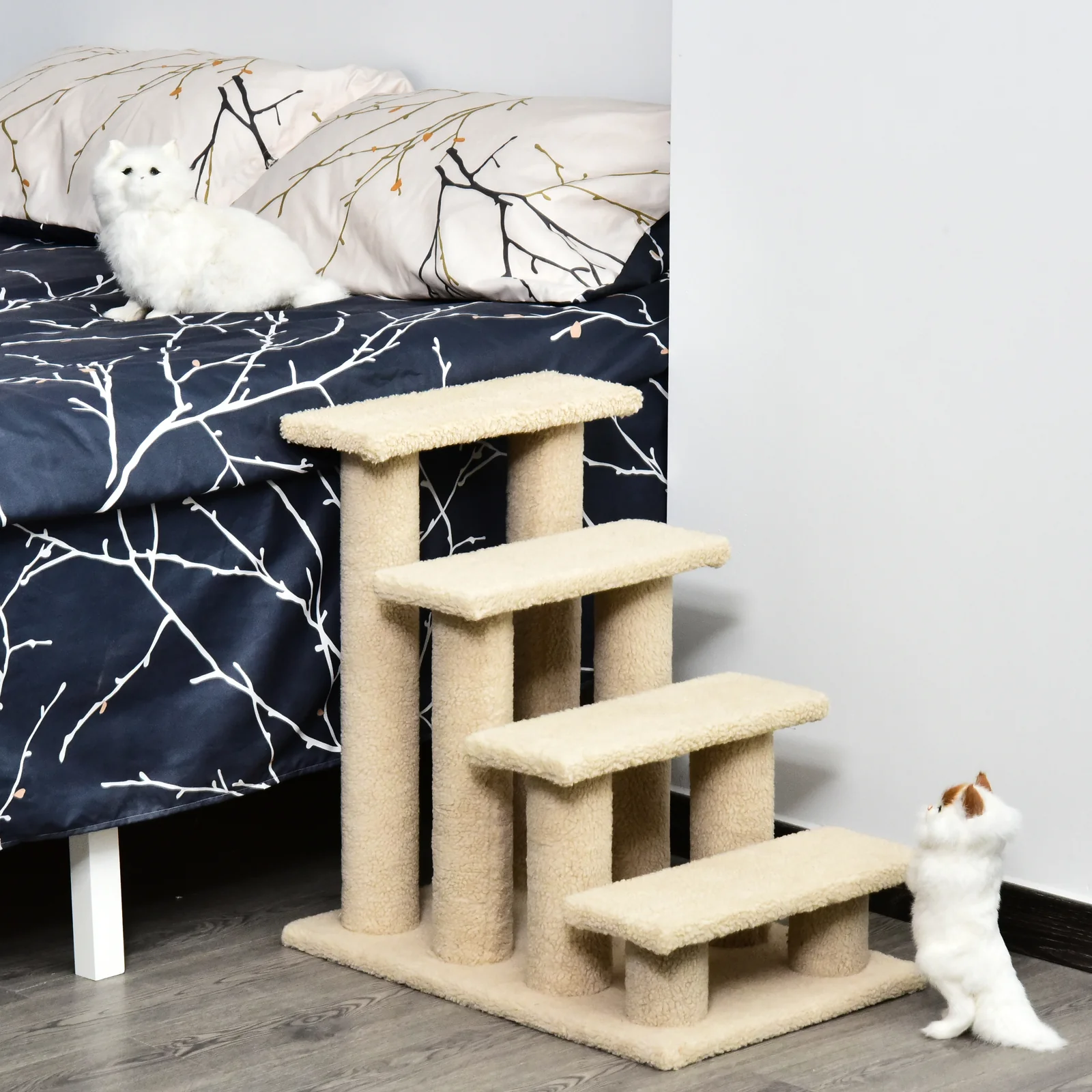 Vega 24-Inch 4-Step Multi-Level Carpeted Pet Stairs with Scratching Posts - Image 2