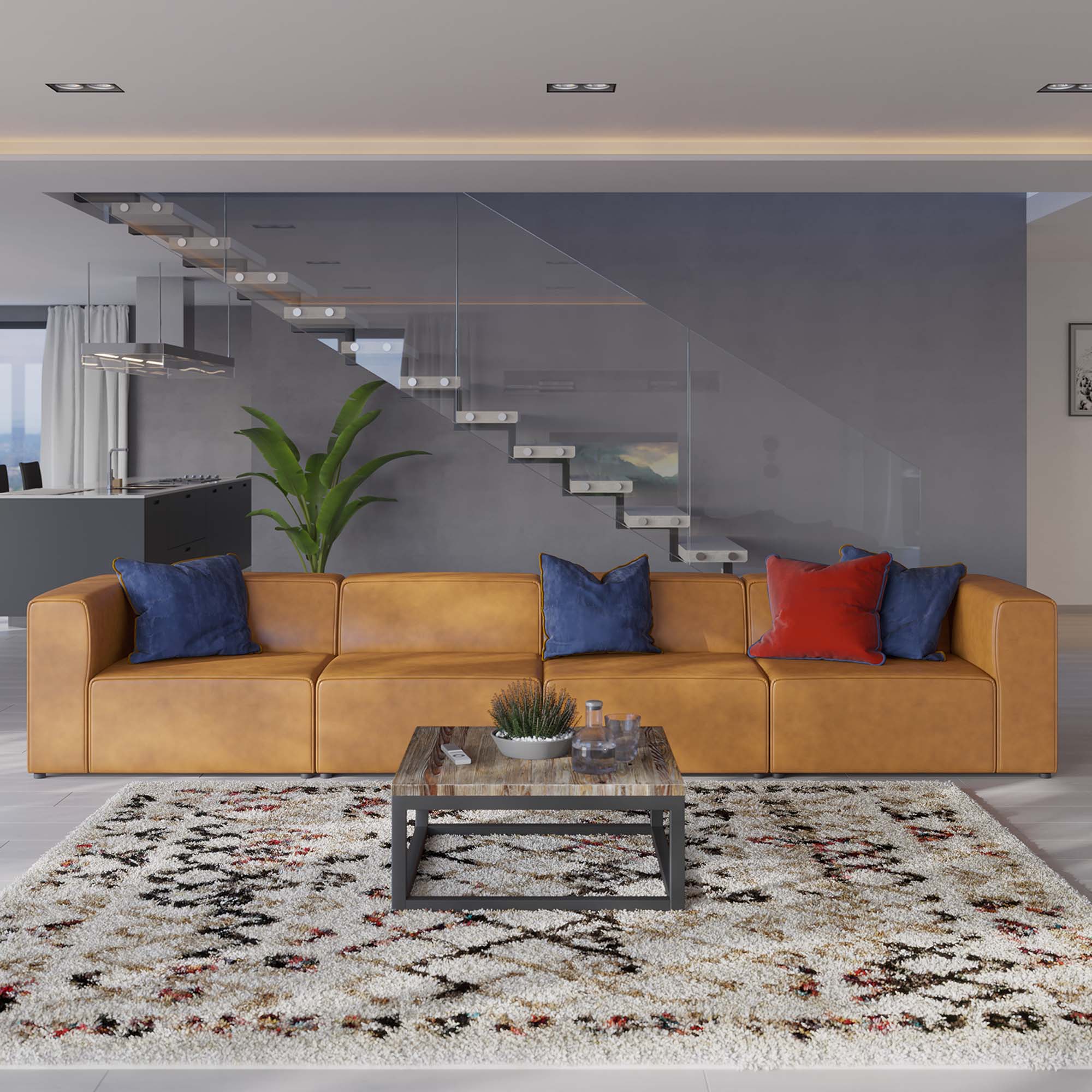 Vegan Leather 4-Piece Sectional Sofa - 148 Inch - Image 17