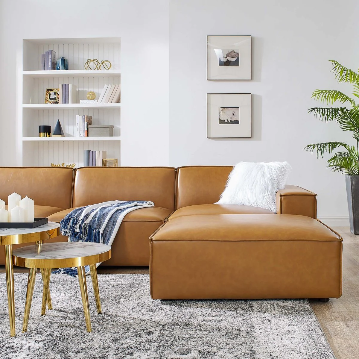 Vegan Leather 7-Piece Modular Sectional Sofa 123 Inch in Tan - Image 3