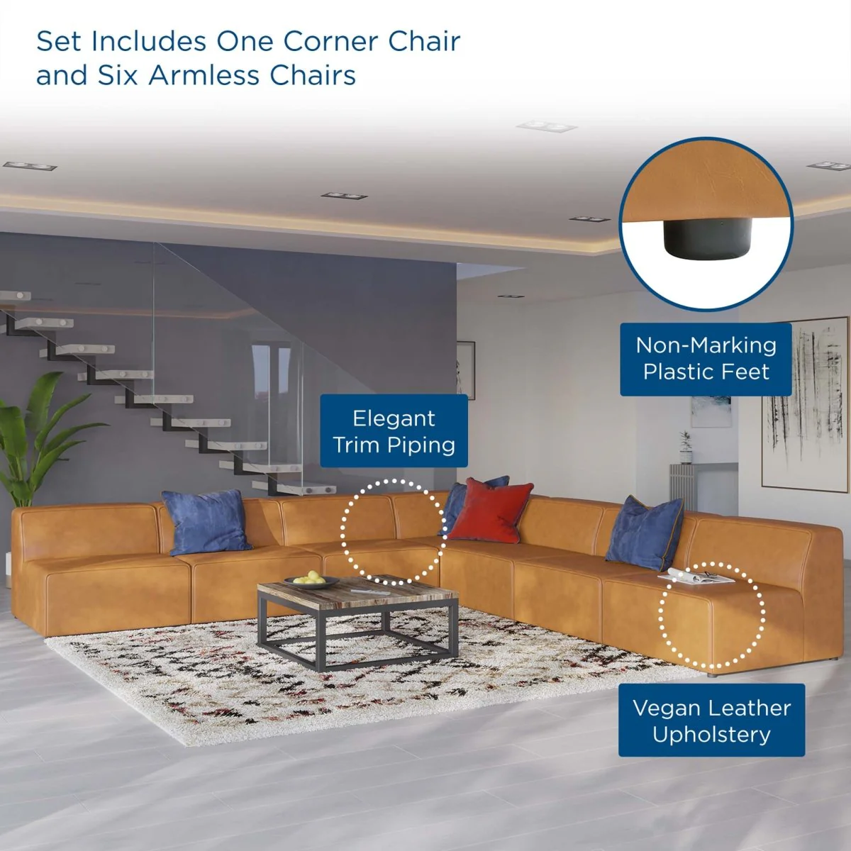 Vegan Leather 7-Piece Modular Sectional Sofa - Image 2