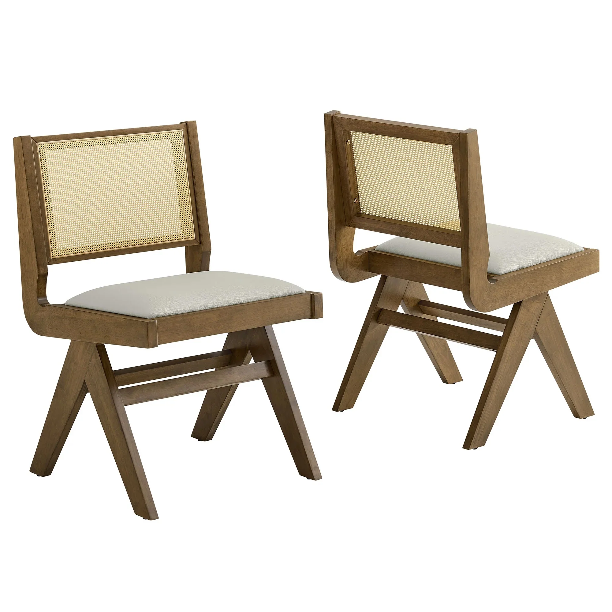 Vegan Leather and Cane Dining Side Chairs Set of 2 - Image 7