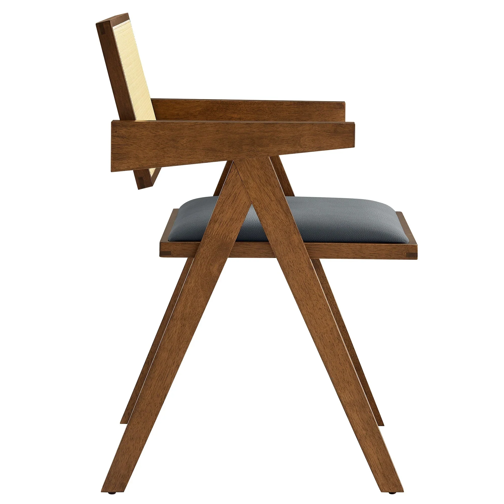 Vegan Leather Cane Wood Dining Armchairs Set of 2 - Image 3