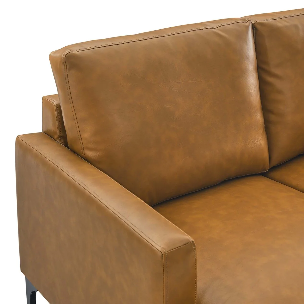 Vegan Leather Right-Facing Sectional Sofa with Chaise 81 Inch in Tan - Image 5