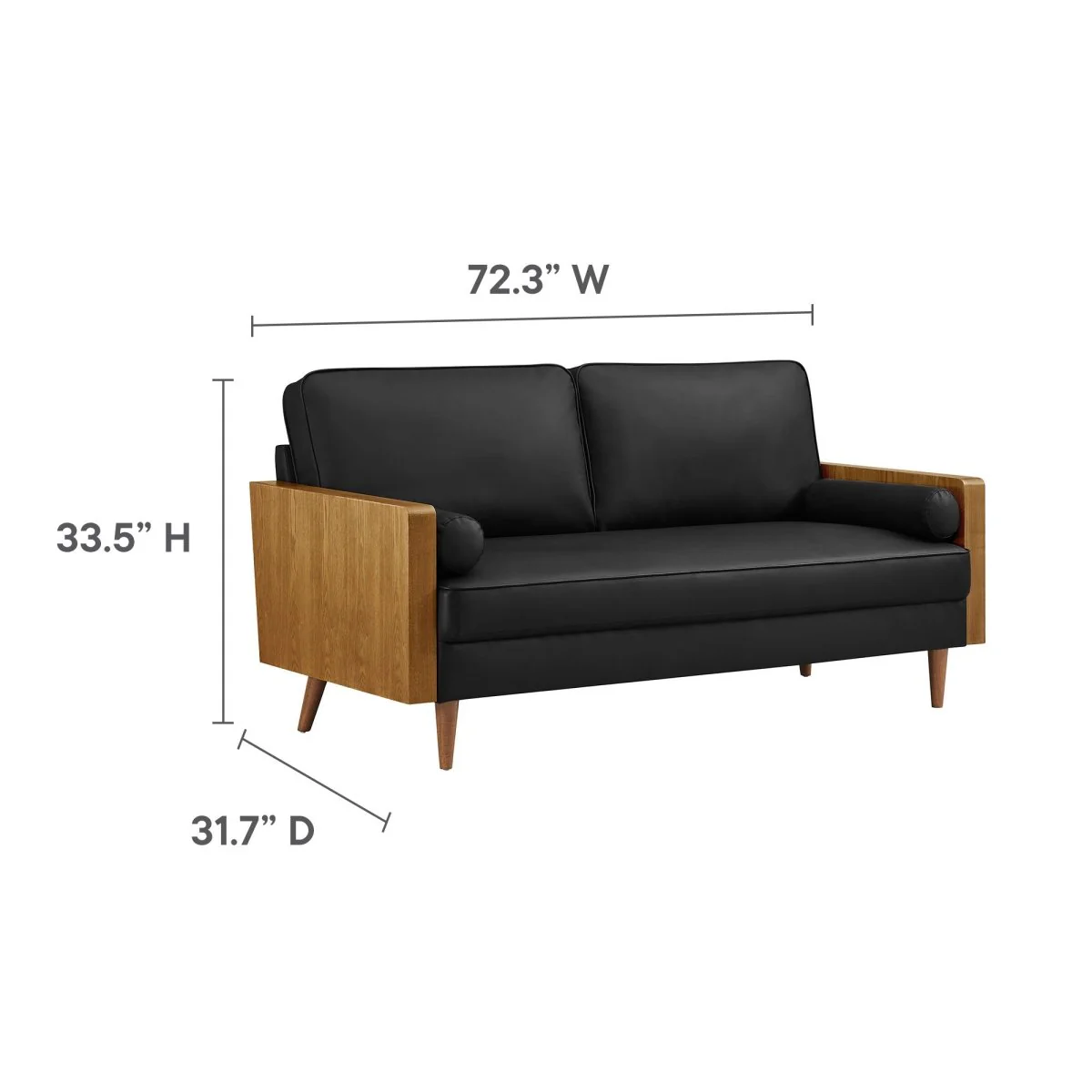 Vegan Leather Sofa with Wood Veneer Armrests - Image 9