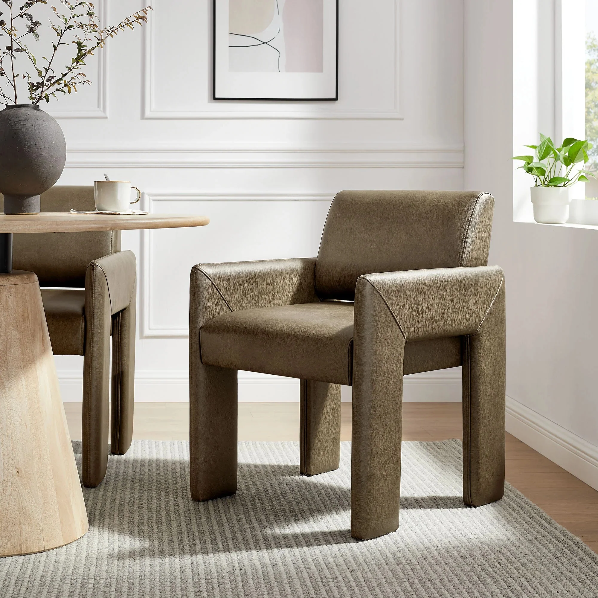 Vegan Leather Upholstered Dining Armchair - Image 16