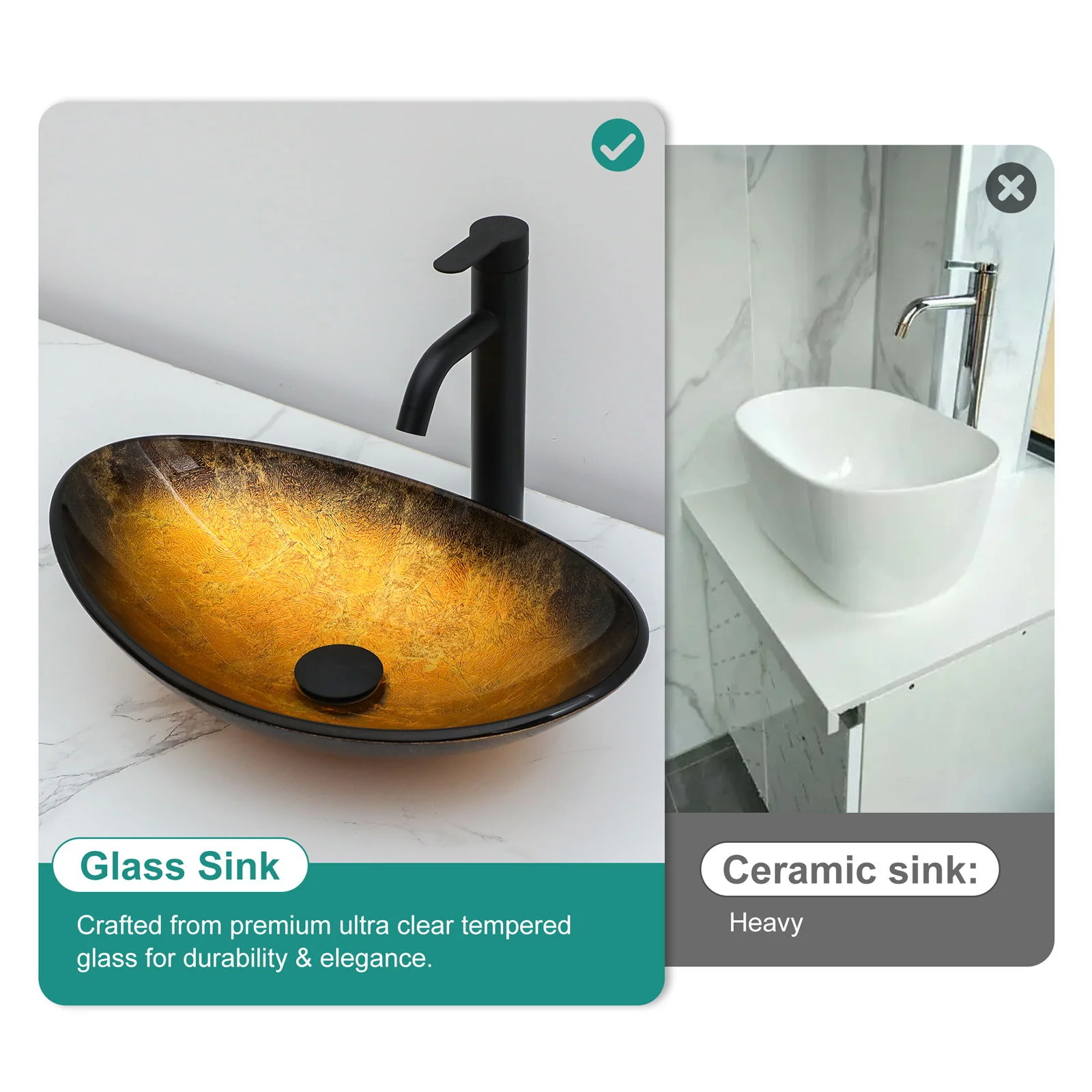 Veined Vessel Sink With Pop Up Drain, Boat Shape Bathroom Sink Above Counter - Gold - Image 9