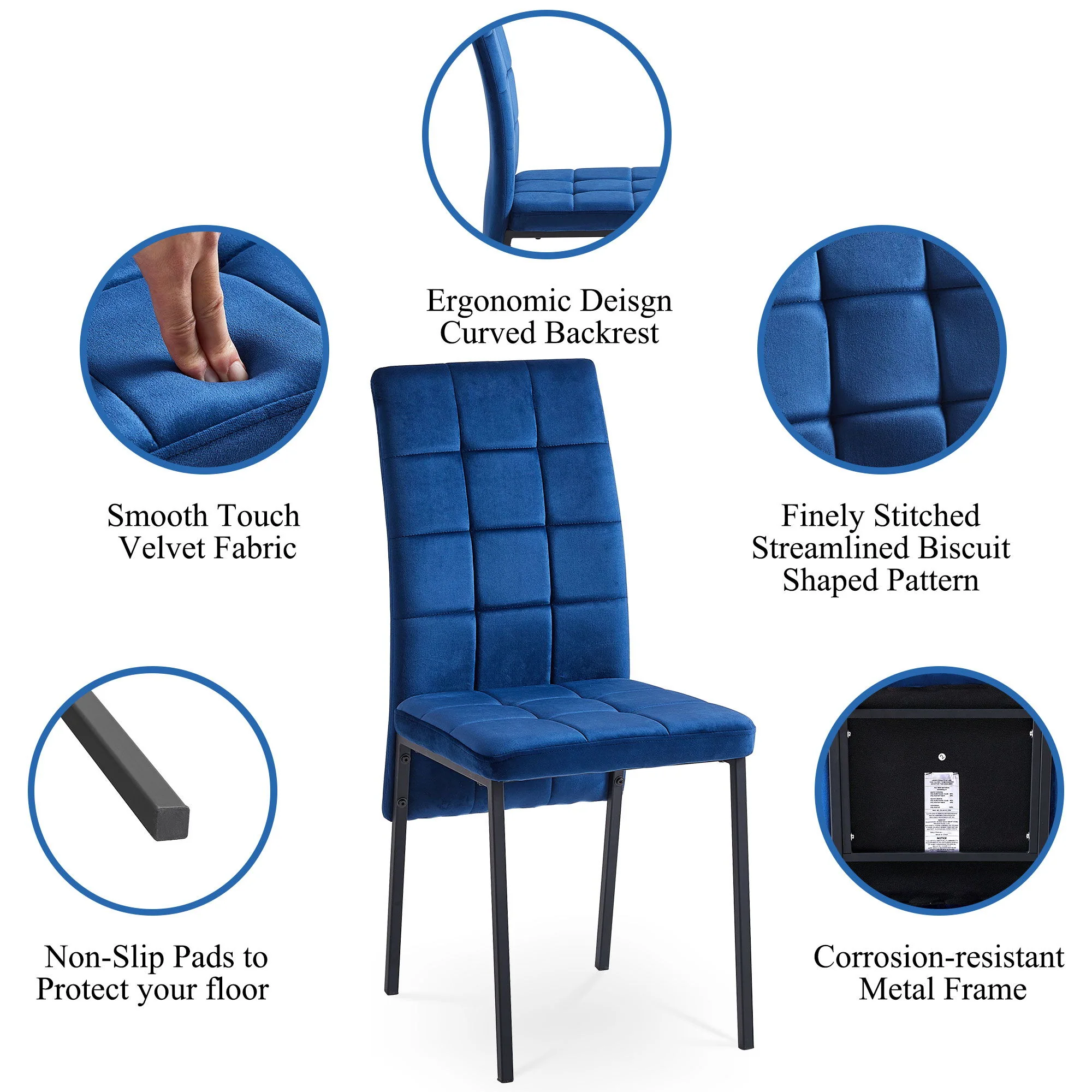 High Back Nordic Dining Chair Modern Fabric Chair With Legs (Set of 2) - Image 3
