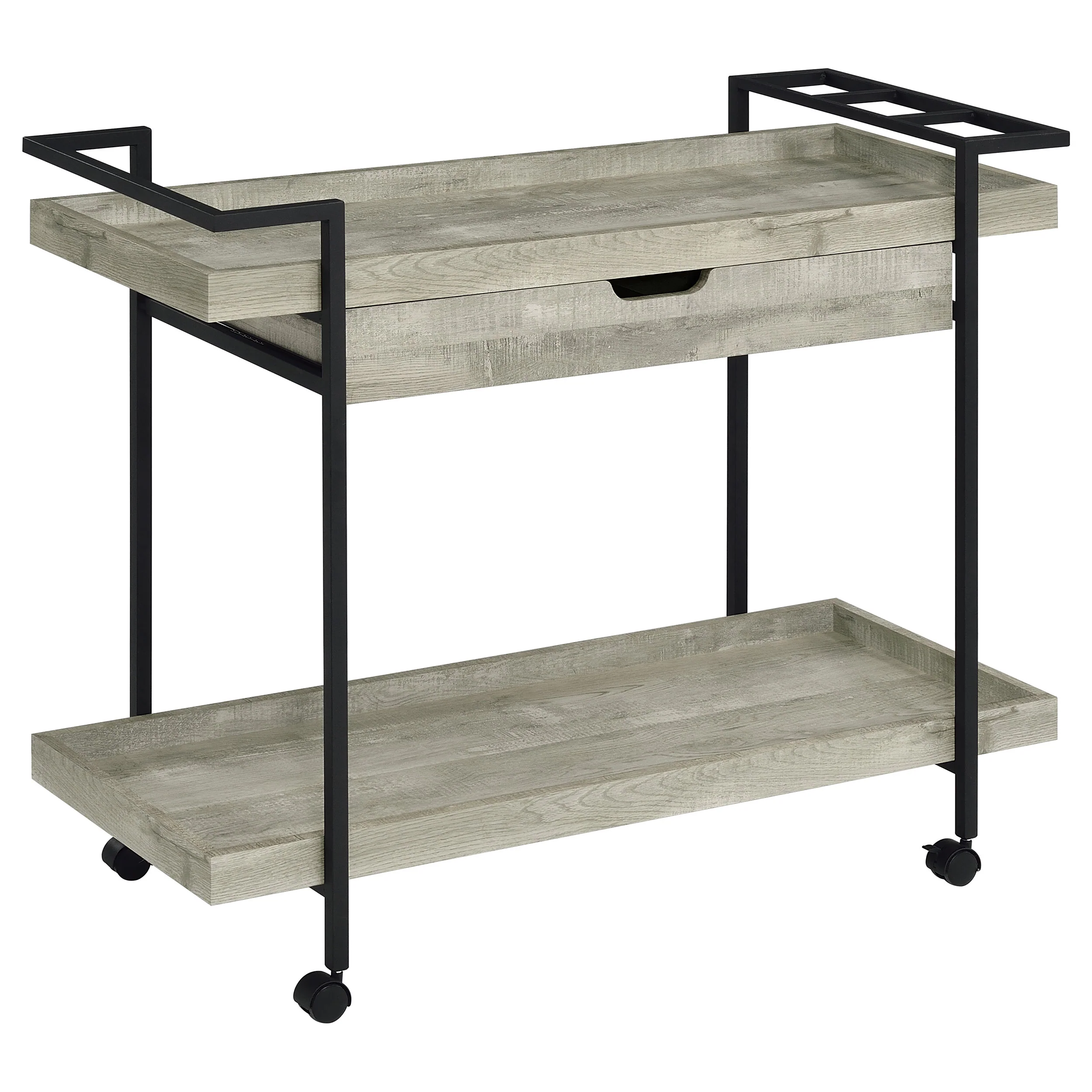 Ventura 1-Drawer Grey Driftwood Bar Cart with Casters