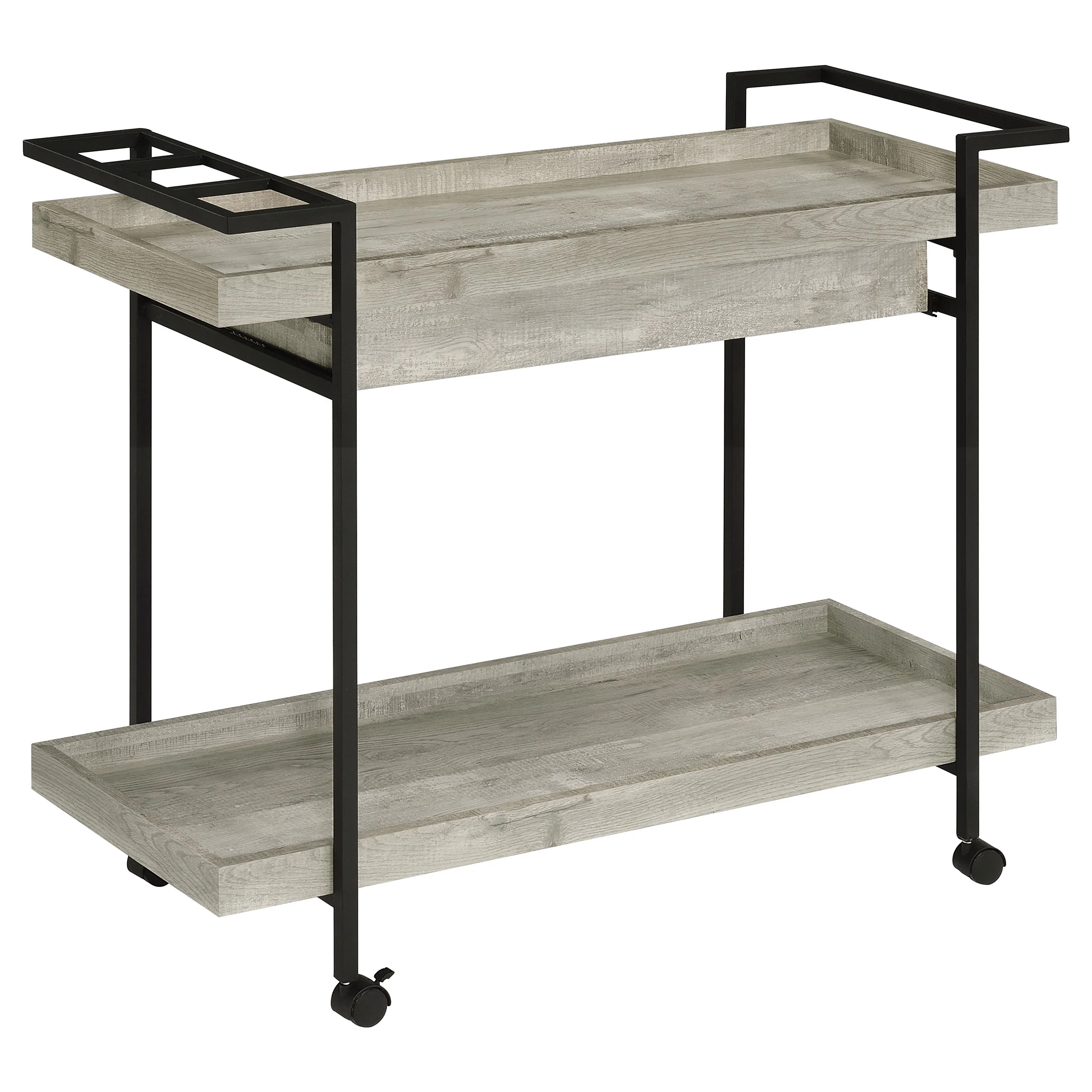 Ventura 1-Drawer Grey Driftwood Bar Cart with Casters - Image 6