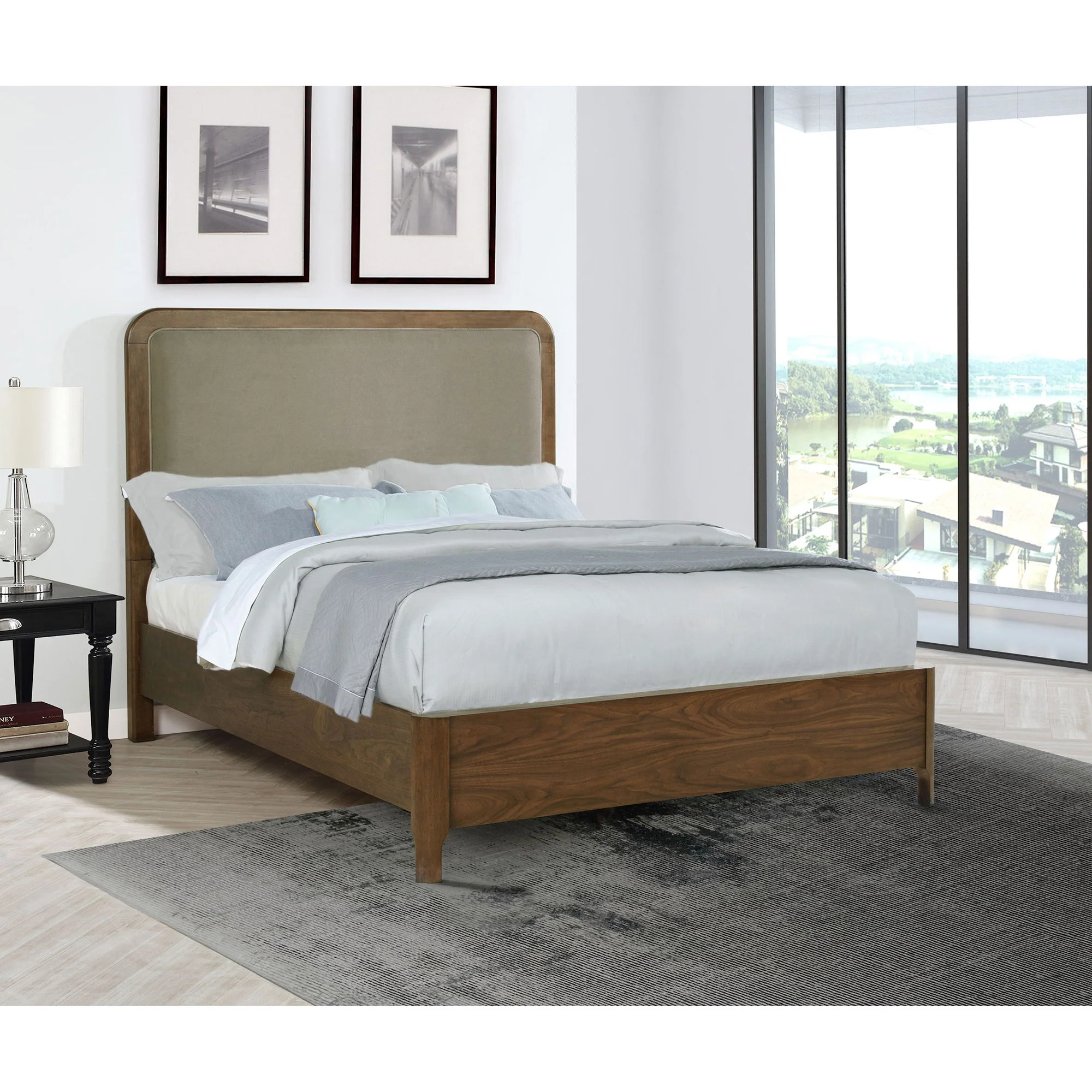 Verona - Queen Upholstered Panel Bed - Walnut - Image 3