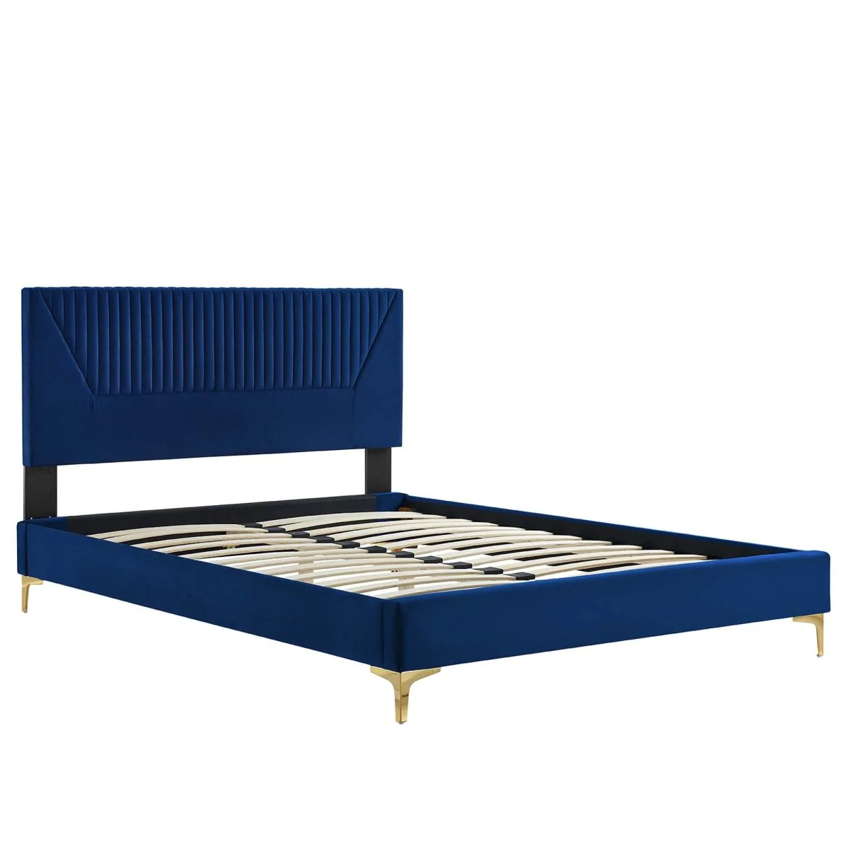 Vertical Channel Tufted Performance Velvet Platform Bed with Gold Legs - Image 19