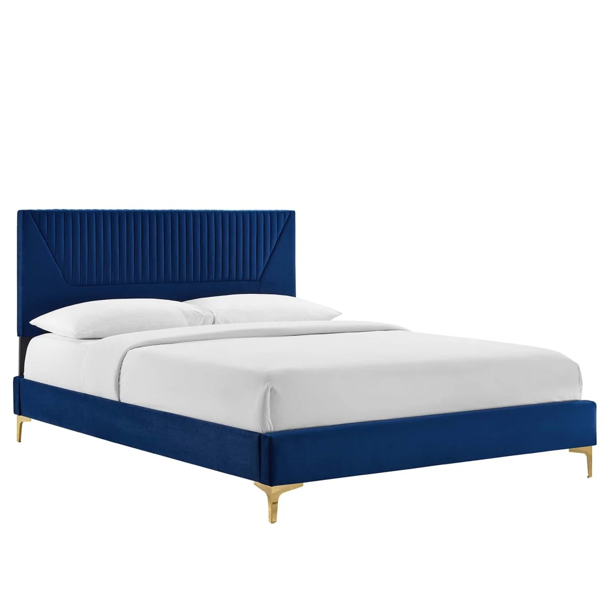 Vertical Channel Tufted Performance Velvet Platform Bed with Gold Legs - Image 6