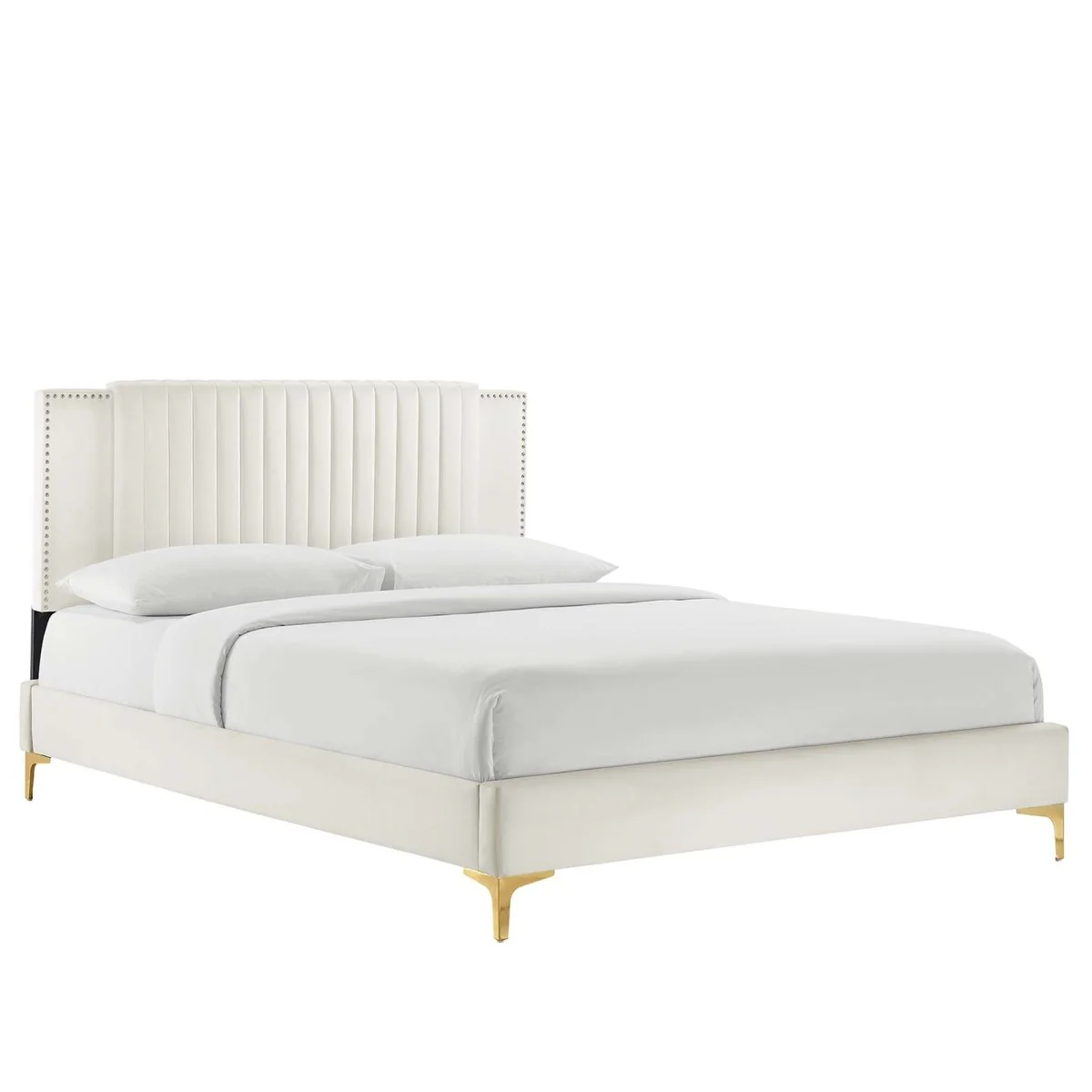 Vertical Channel Tufted Performance Velvet Platform Bed with Nailhead Trim - Image 6