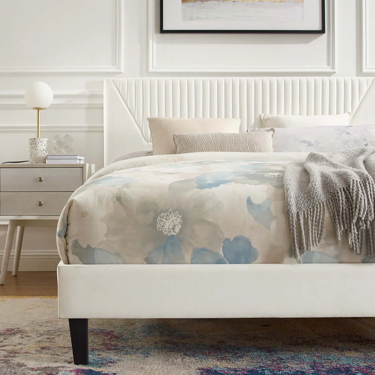 Vertical Channel Tufted Performance Velvet Platform Bed with Tapered Legs - Image 13