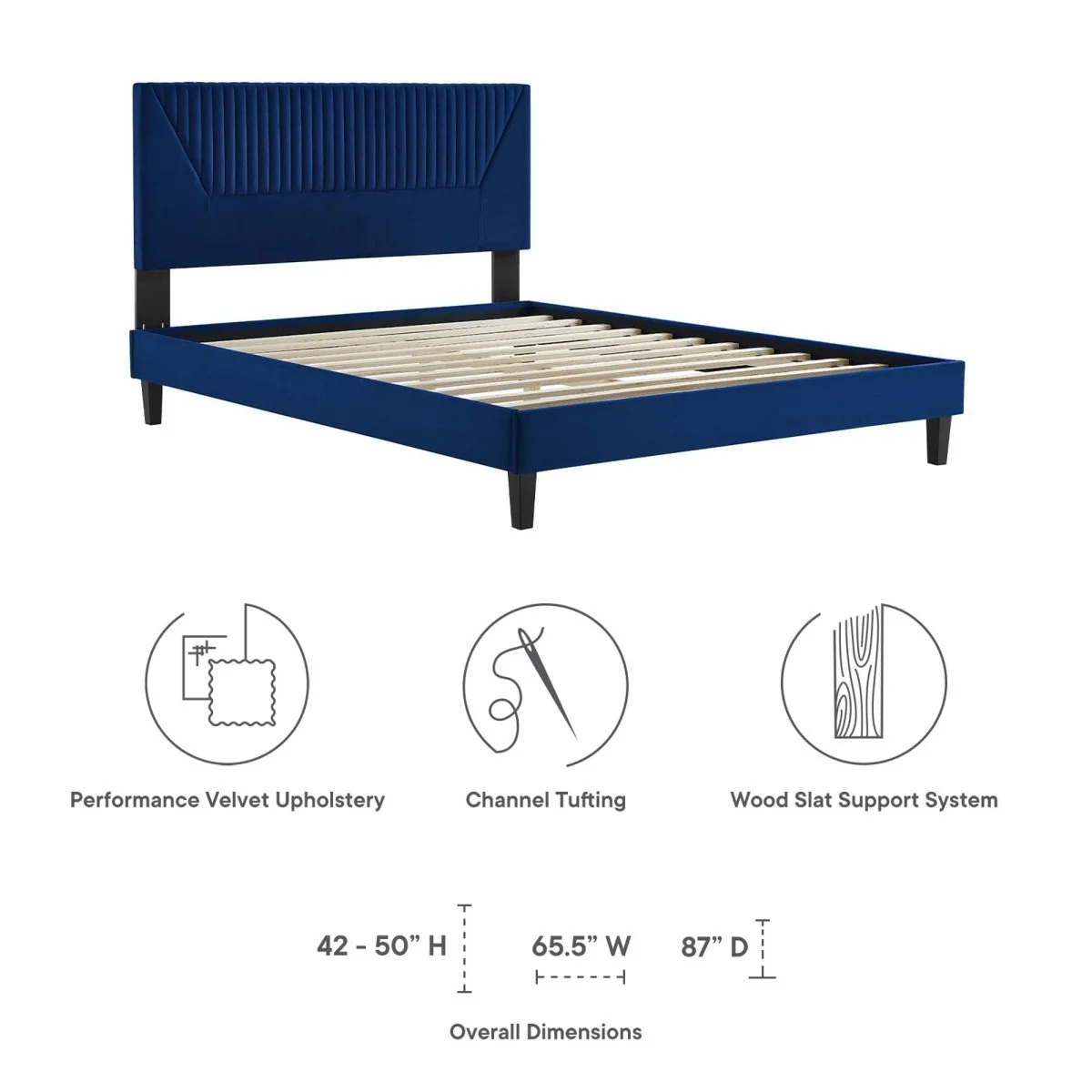 Vertical Channel Tufted Performance Velvet Platform Bed with Tapered Legs - Image 17