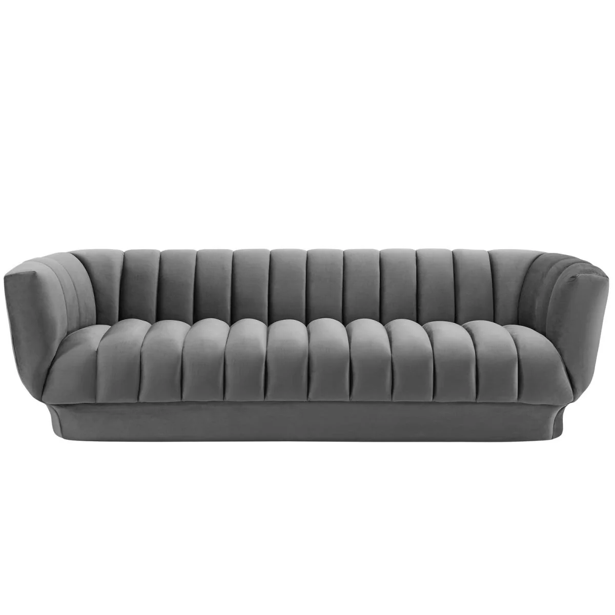 Vertical Channel Tufted Performance Velvet Sofa in Gray - Image 4