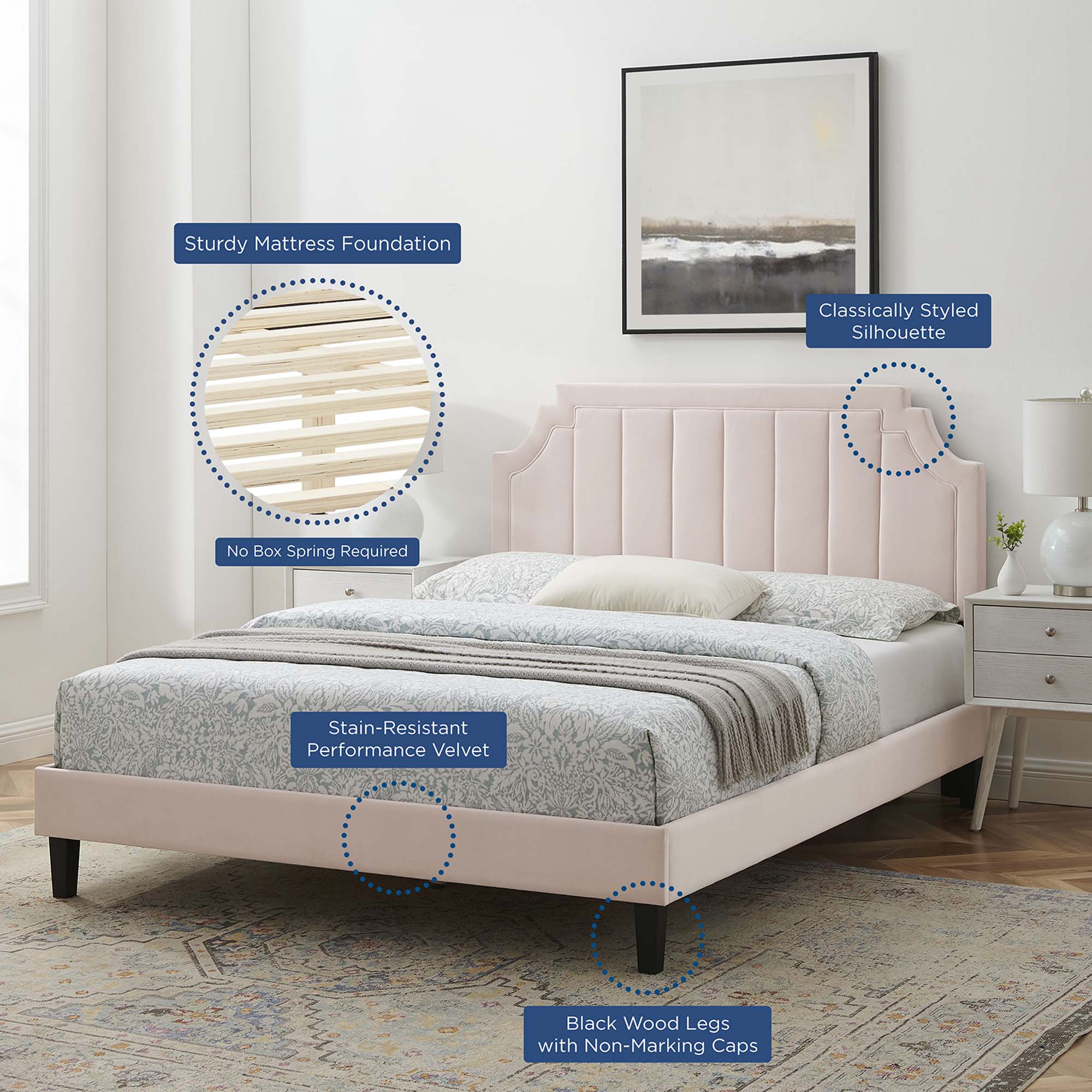 Vertical Tufted Performance Velvet Platform Bed - Image 29