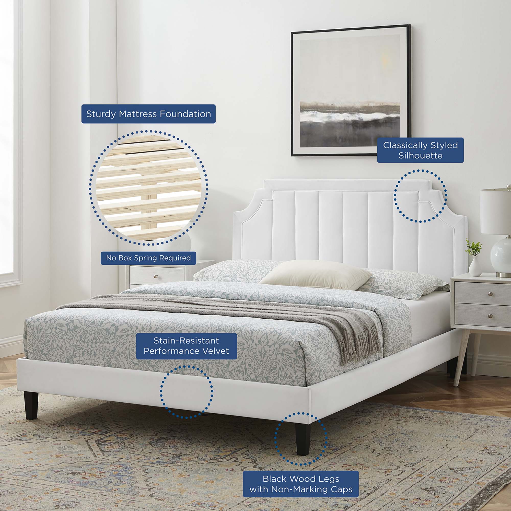Vertical Tufted Performance Velvet Platform Bed - Image 44