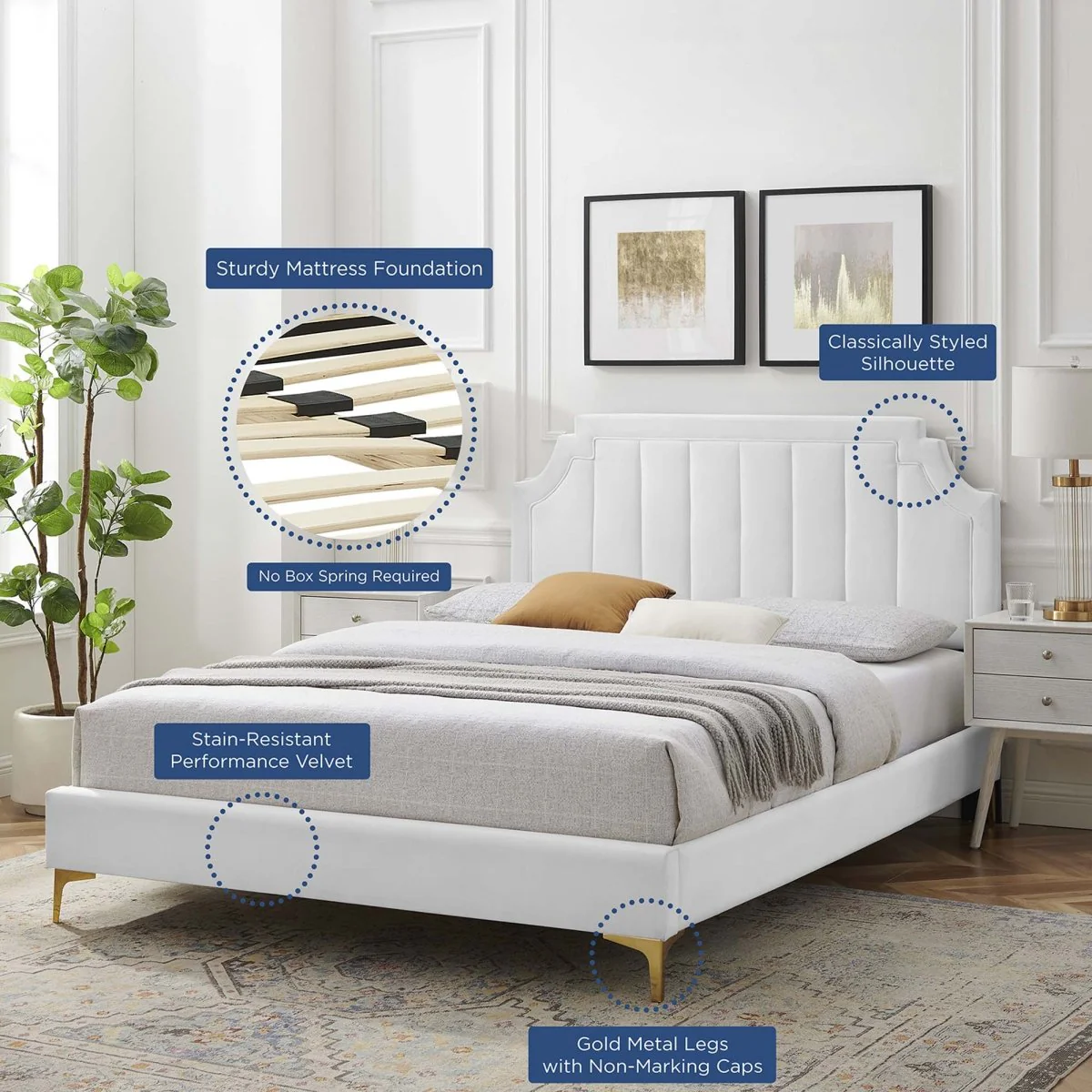 Vertical Tufted Performance Velvet Platform Bed with Gold Legs - Image 39