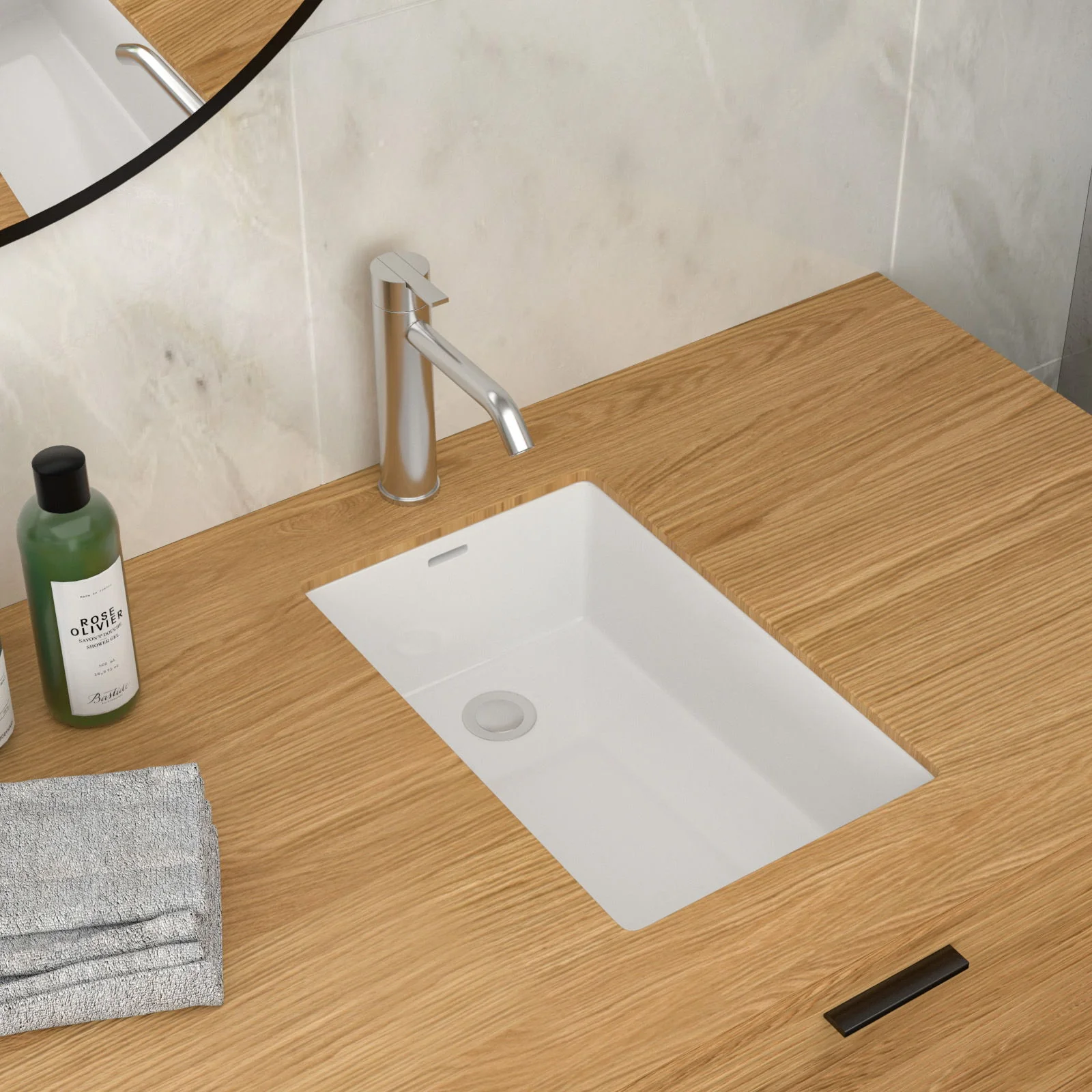 Vertical Undermount Bathroom Sink With Overflow - White - Image 2