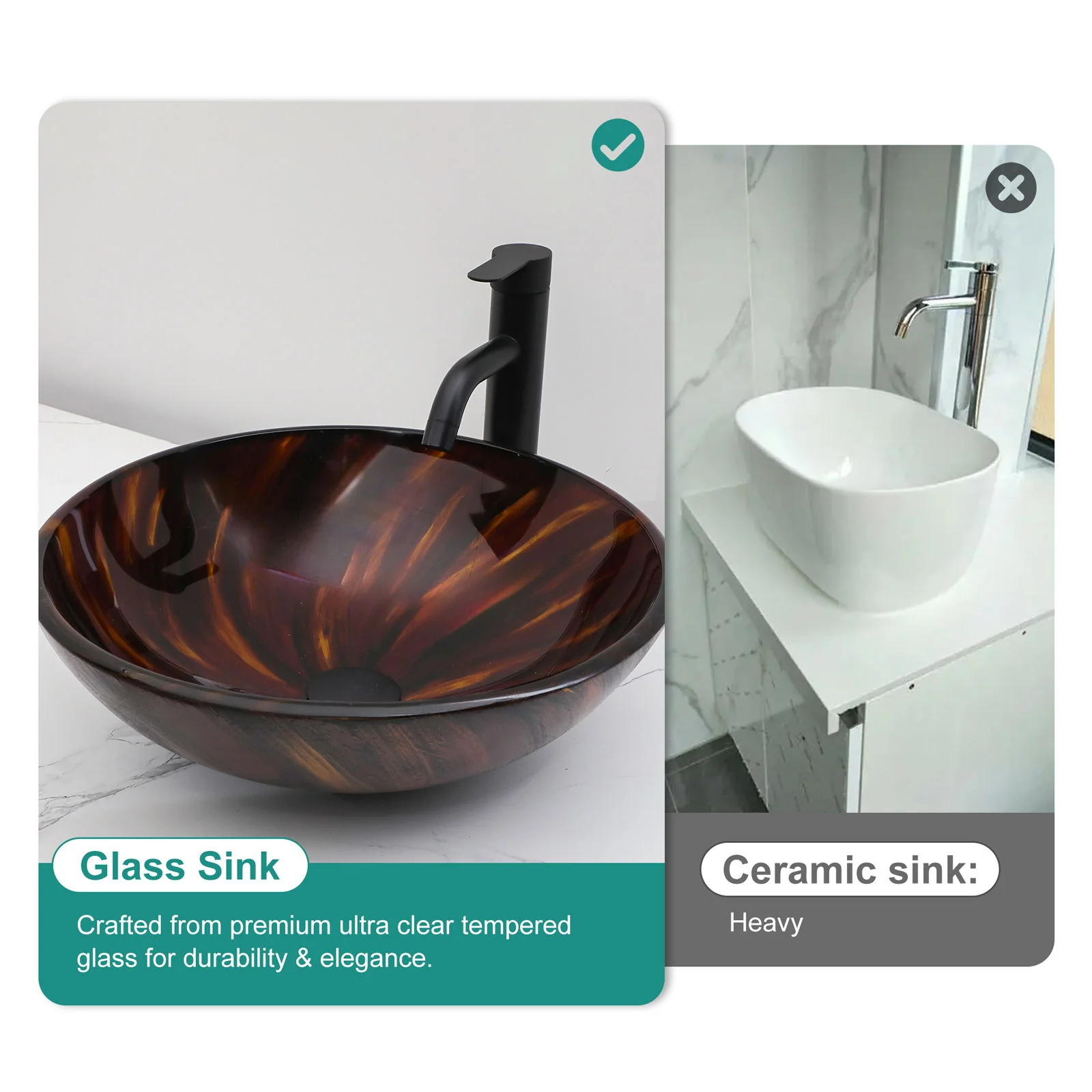 Vessel Bathroom Sink With Pop Up Drain, Round Bowl Design For Bathrooms - Brown - Image 4