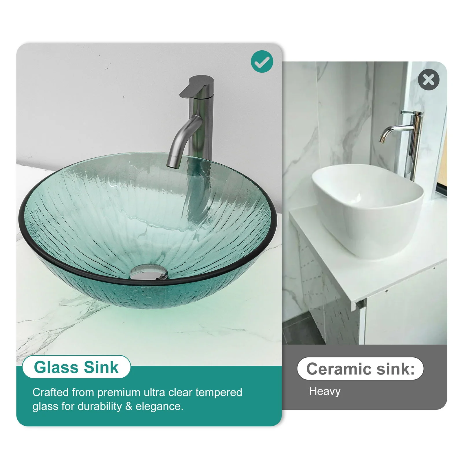 Vessel Sink With Trim, Round Bowl, Pop Up Drain (No Faucet) - Green - Image 6
