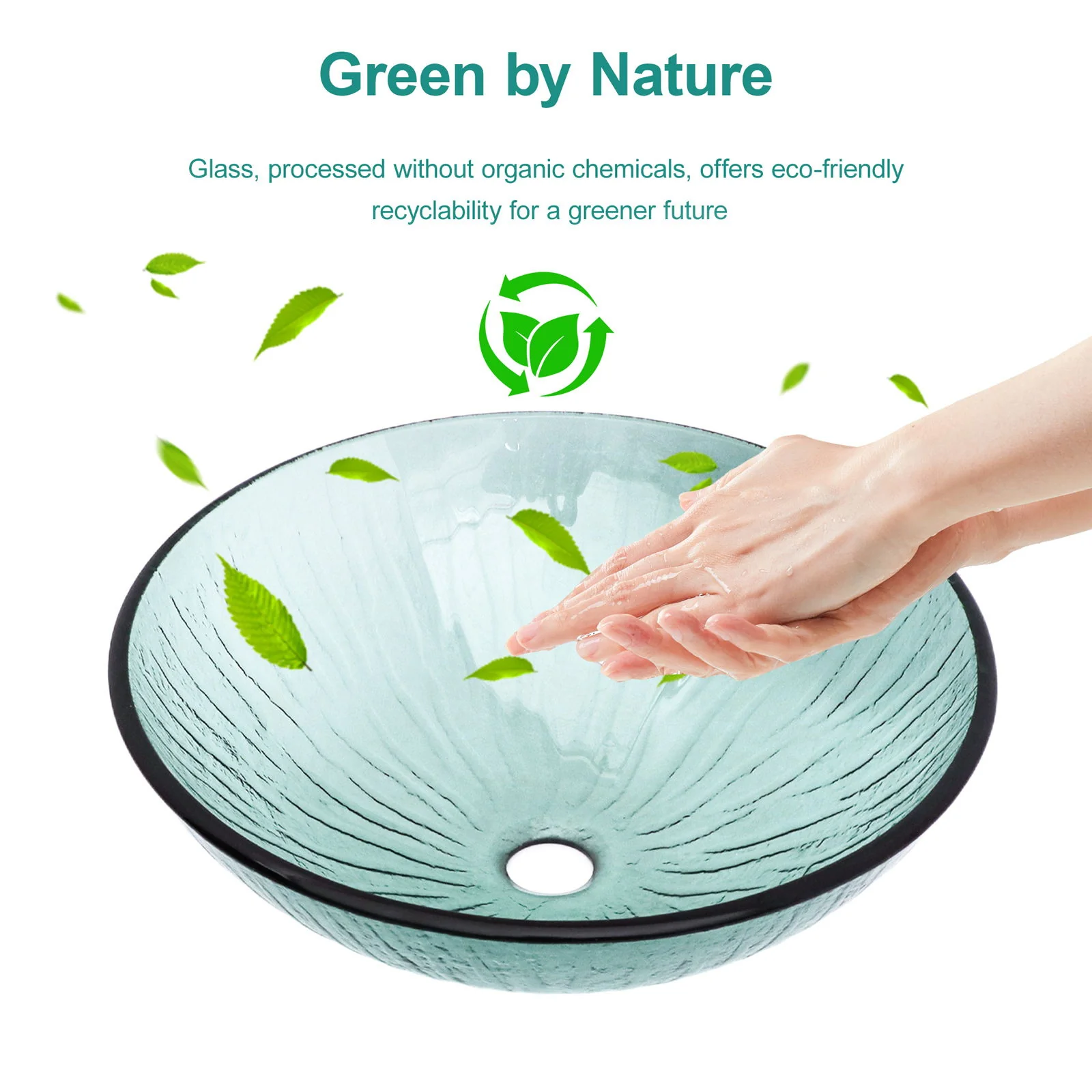 Vessel Sink With Trim, Round Bowl, Pop Up Drain (No Faucet) - Green - Image 9