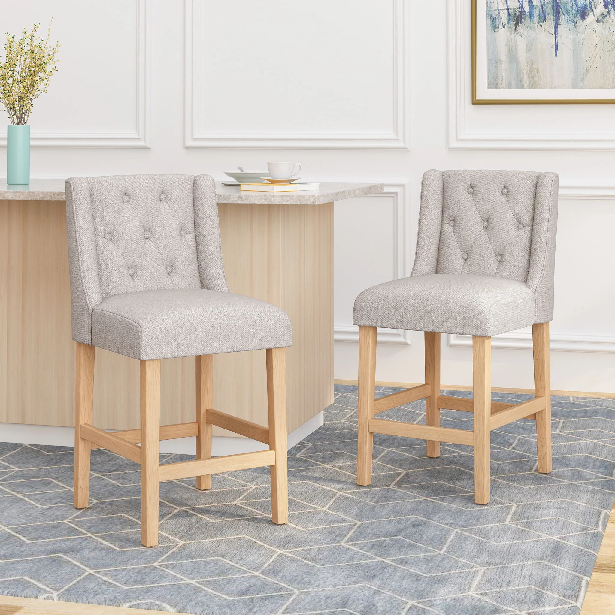 Vienna - Contemporary Fabric Tufted & Wingback Counter Stools (Set of 2) - Image 17