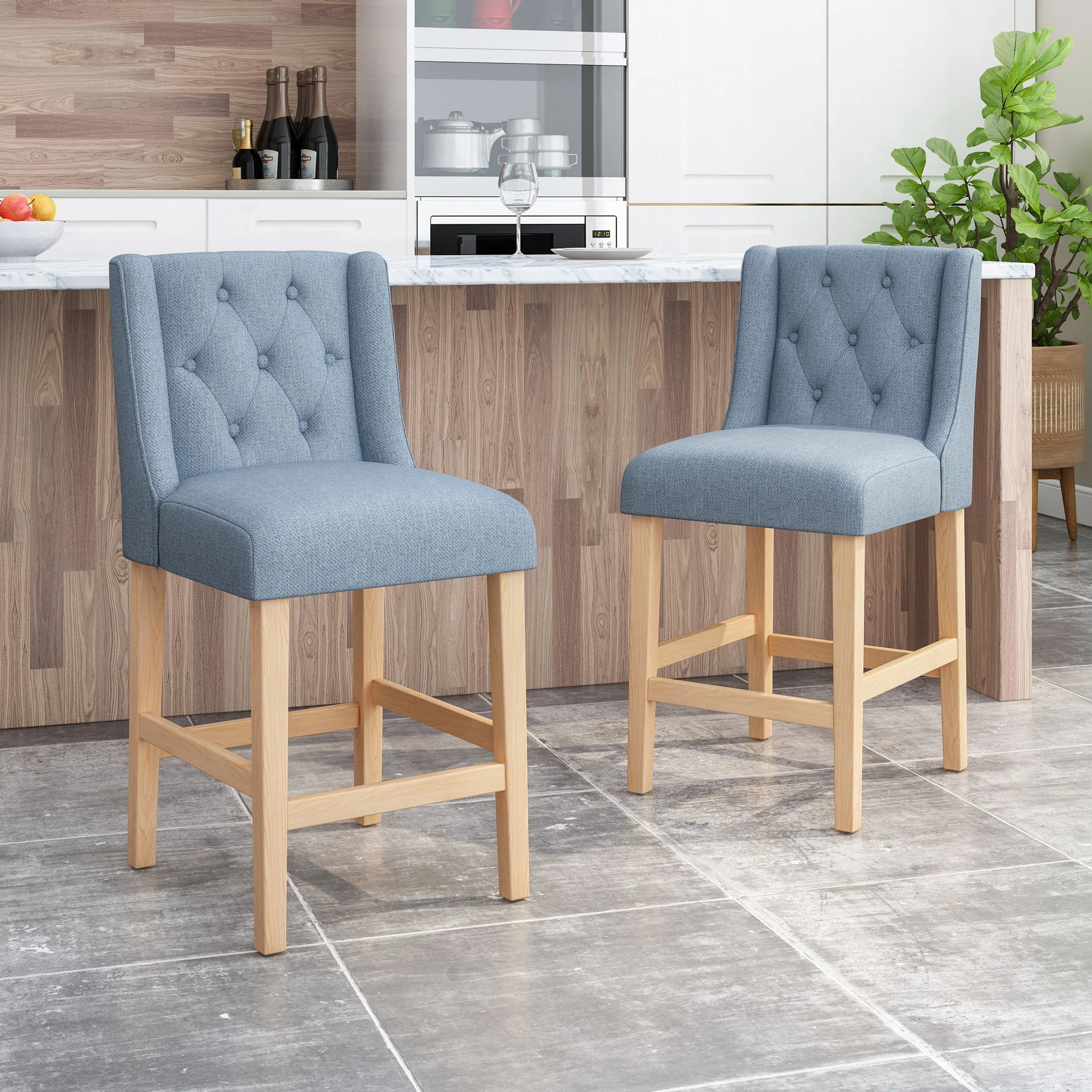 Vienna - Contemporary Fabric Tufted & Wingback Counter Stools (Set of 2) - Image 25