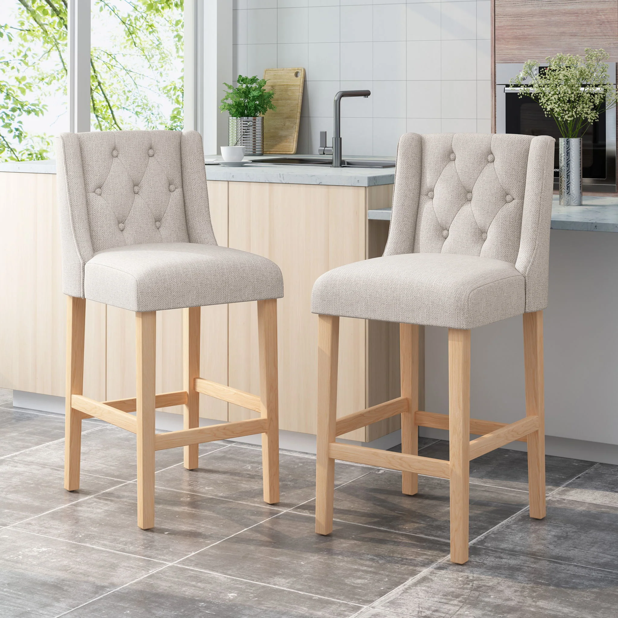 Vienna - Contemporary Fabric Tufted & Wingback Counter Stools (Set of 2) - Image 5