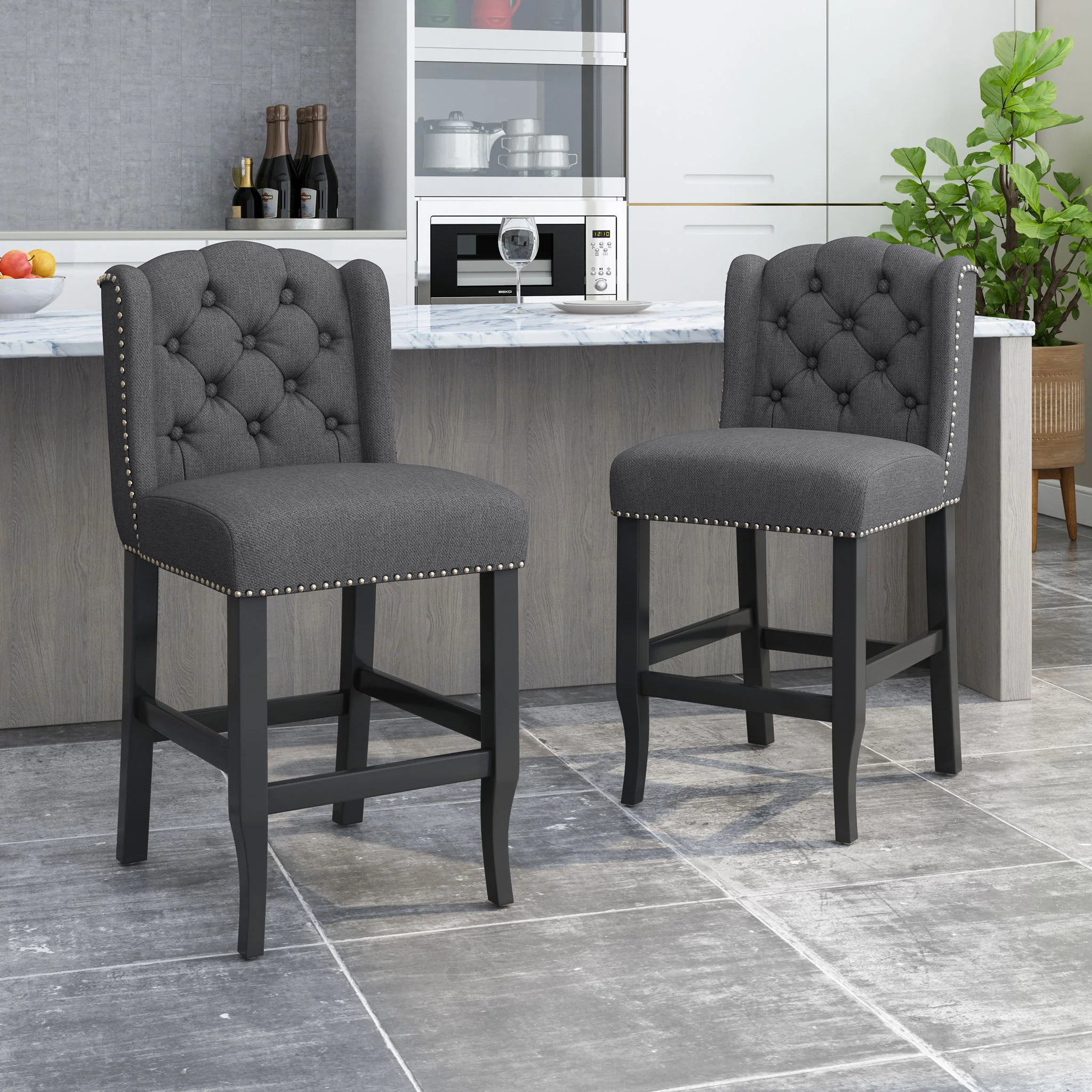 Vienna - Fabric Tufted Counter Stool With Nailhead Accents (Set of 2) - Image 27