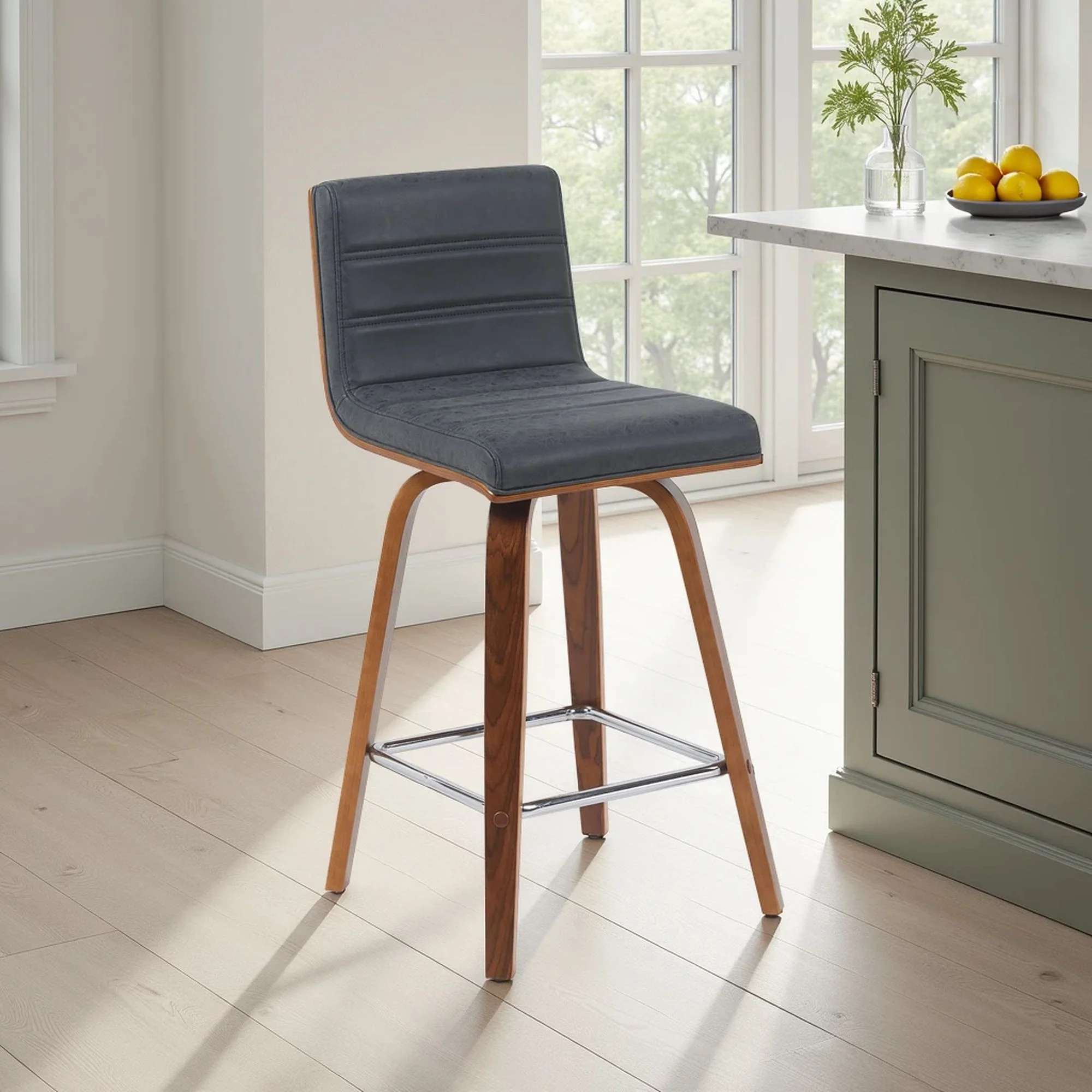 Vienna - Modern Counter Height Swivel Bar Stool - Walnut Finished Wood Frame - Image 41
