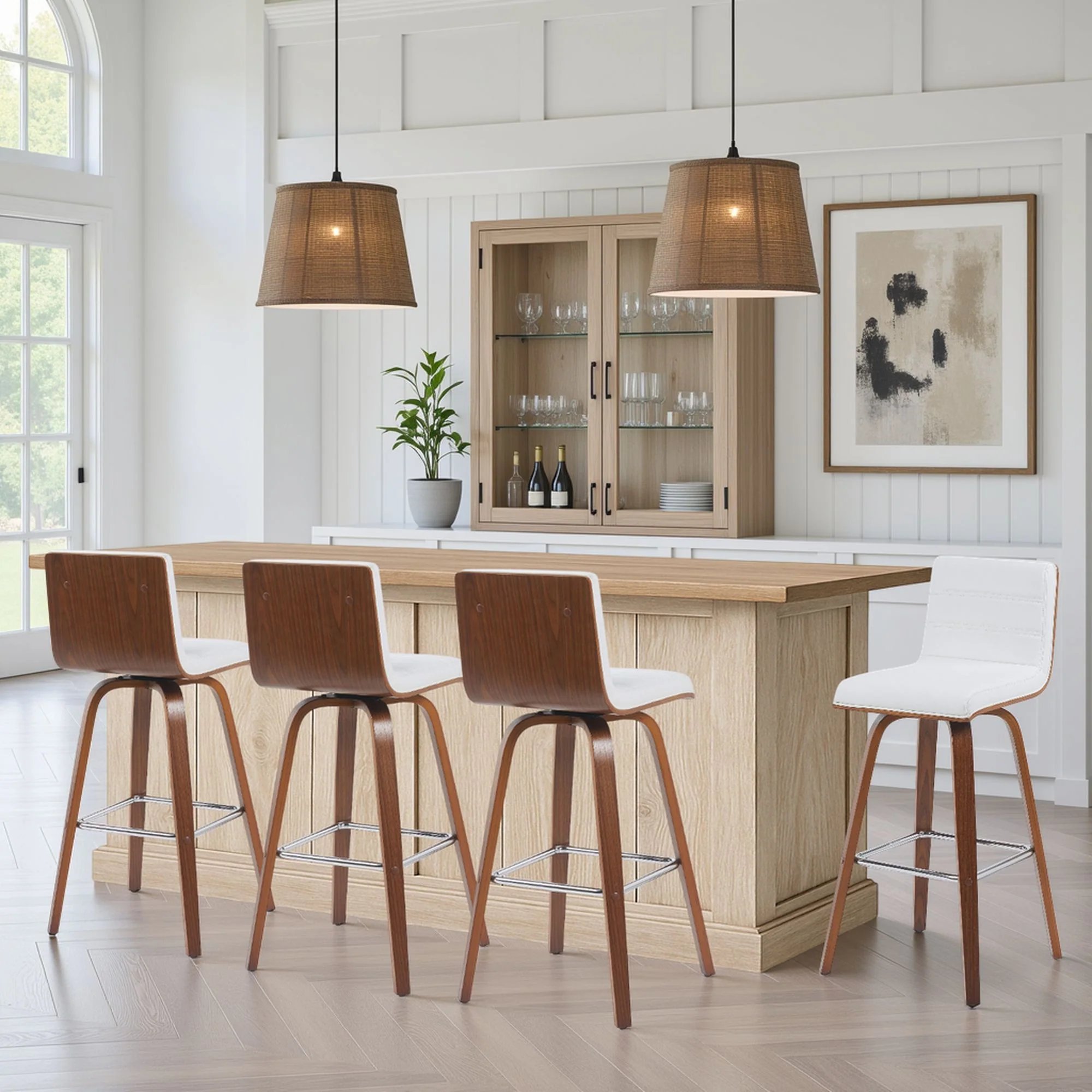 Vienna - Modern Swivel Bar Height Stool - Walnut Finished Wood Frame - Image 31