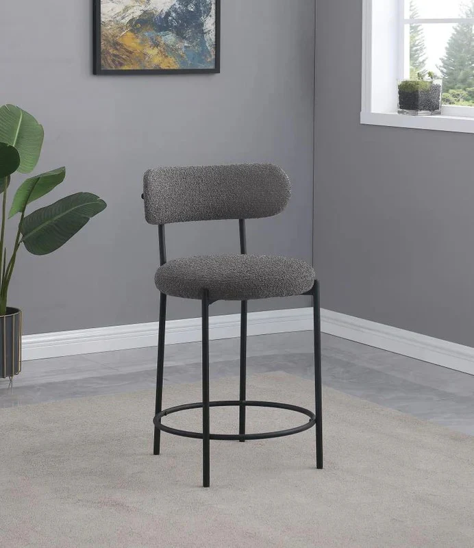 Viola Boucle Upholstered Bar and Counter Stool Pair in Gray - Image 11