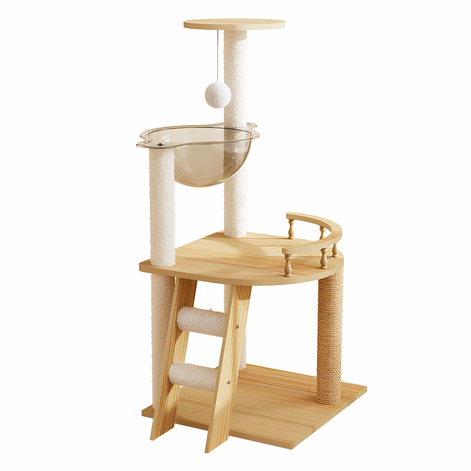 Vora 41" Modern Wood Cat Tower with Acrylic Hammock and Sisal Posts - Image 2