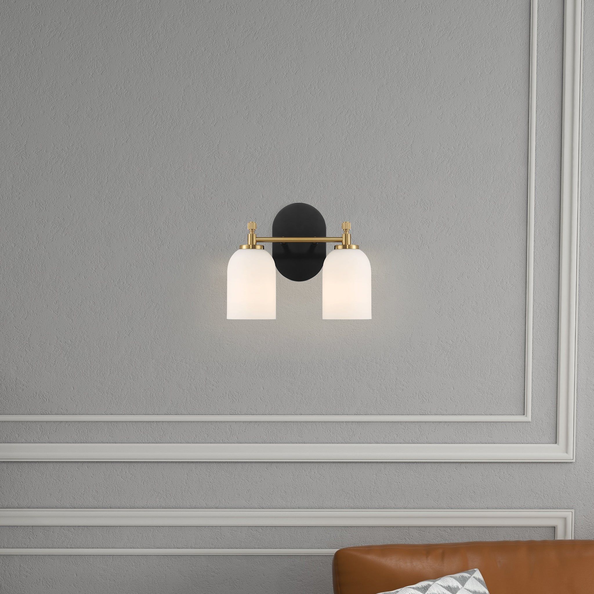 Vortex - 2 Lights Vanity In Style For Over Bathroom Mirror Wall Sconce - Black / Gold / White - Image 7