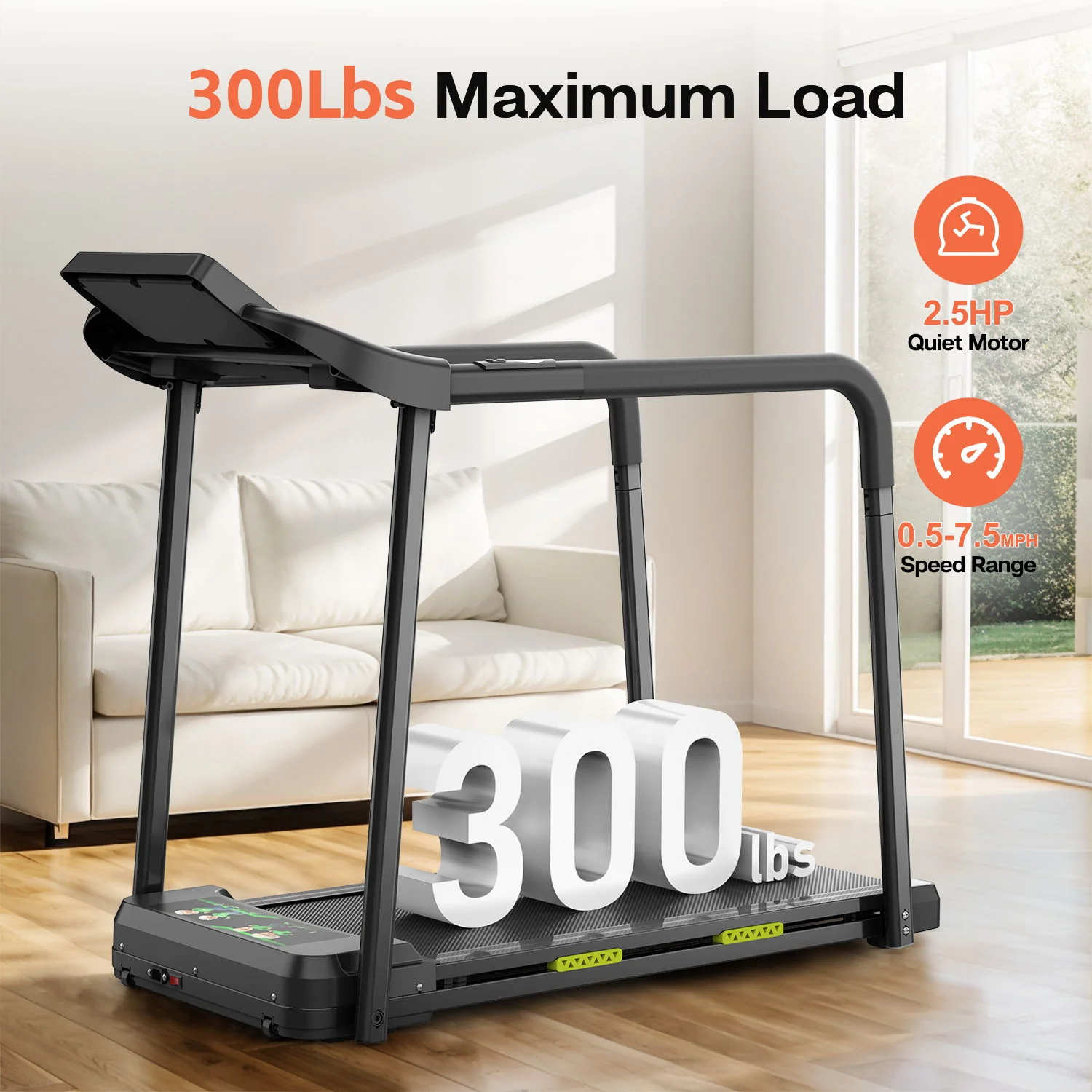Walking Pad Treadmill With Foldable Design, Large LED Display, Stable Handrails - Black - Image 4