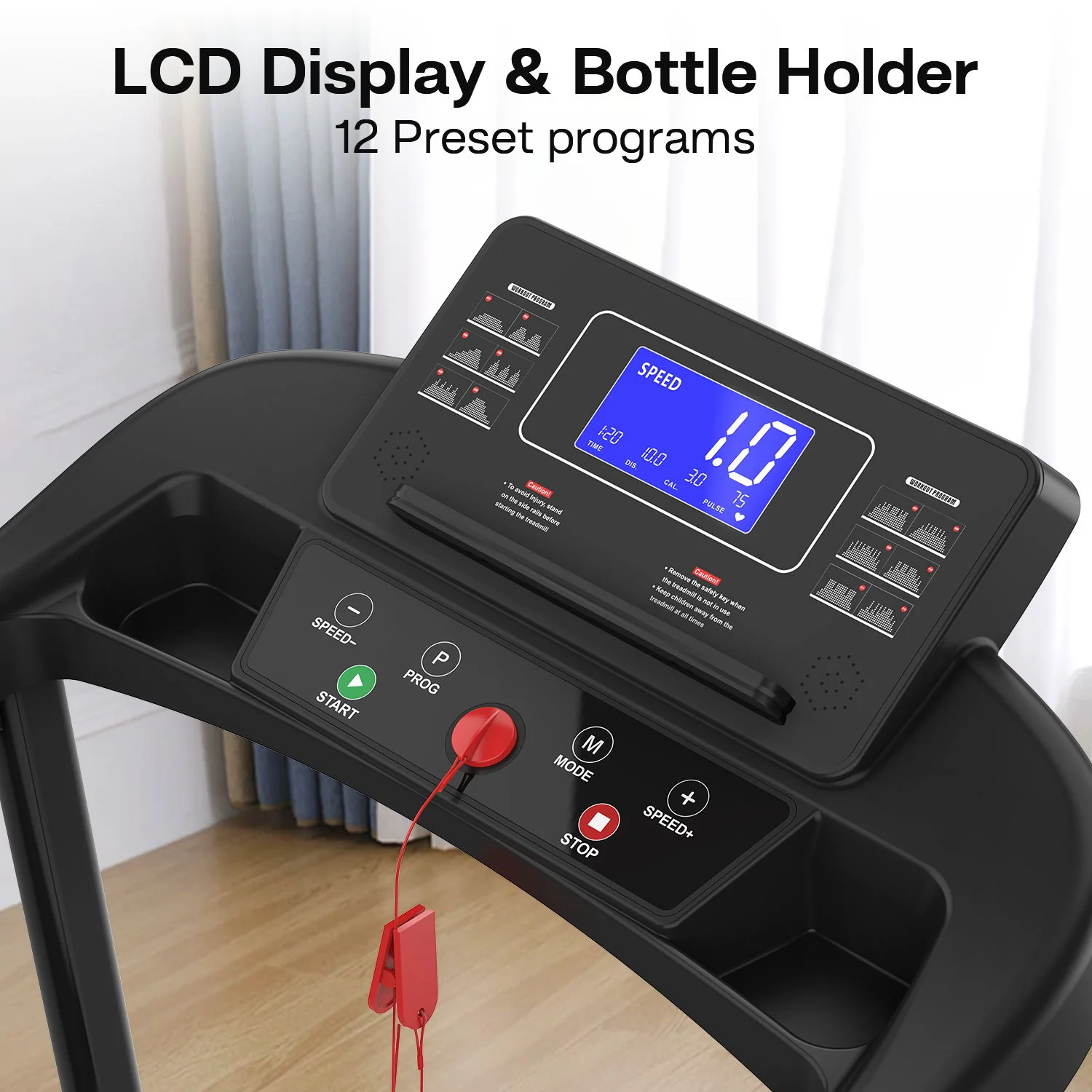 Walking Pad Treadmill With Foldable Design, Large LED Display, Stable Handrails - Black - Image 7