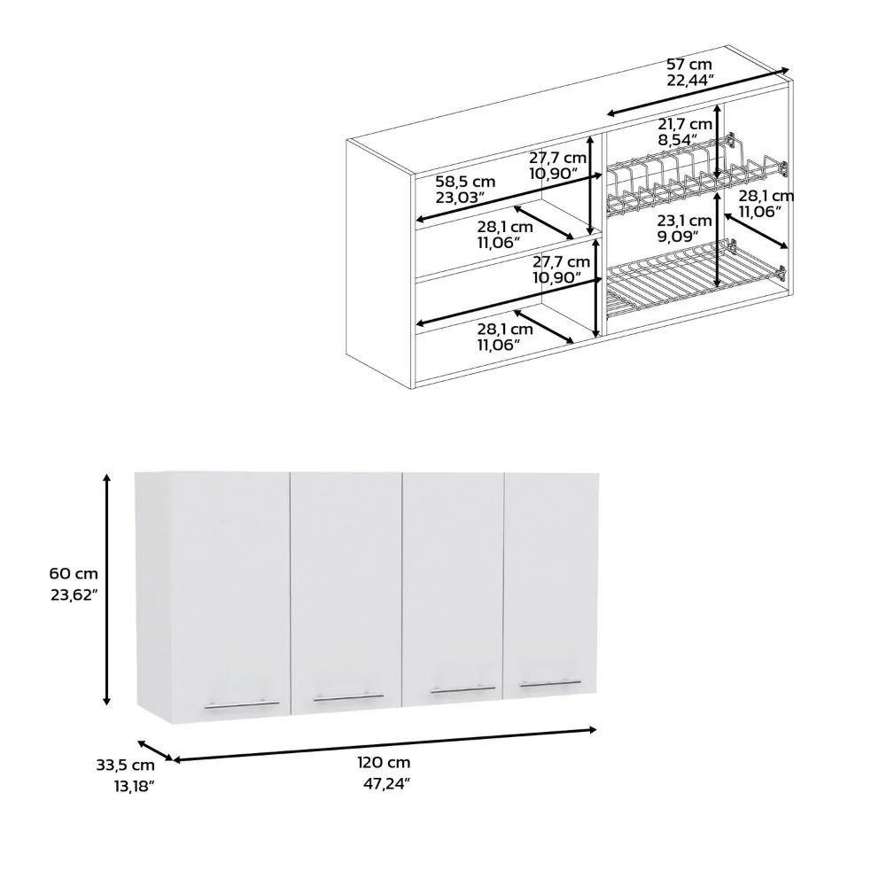 Wall Cabinet Four Doors, With Two Internal Shelves And Internal Plate And Glass Organizer - White - Image 6