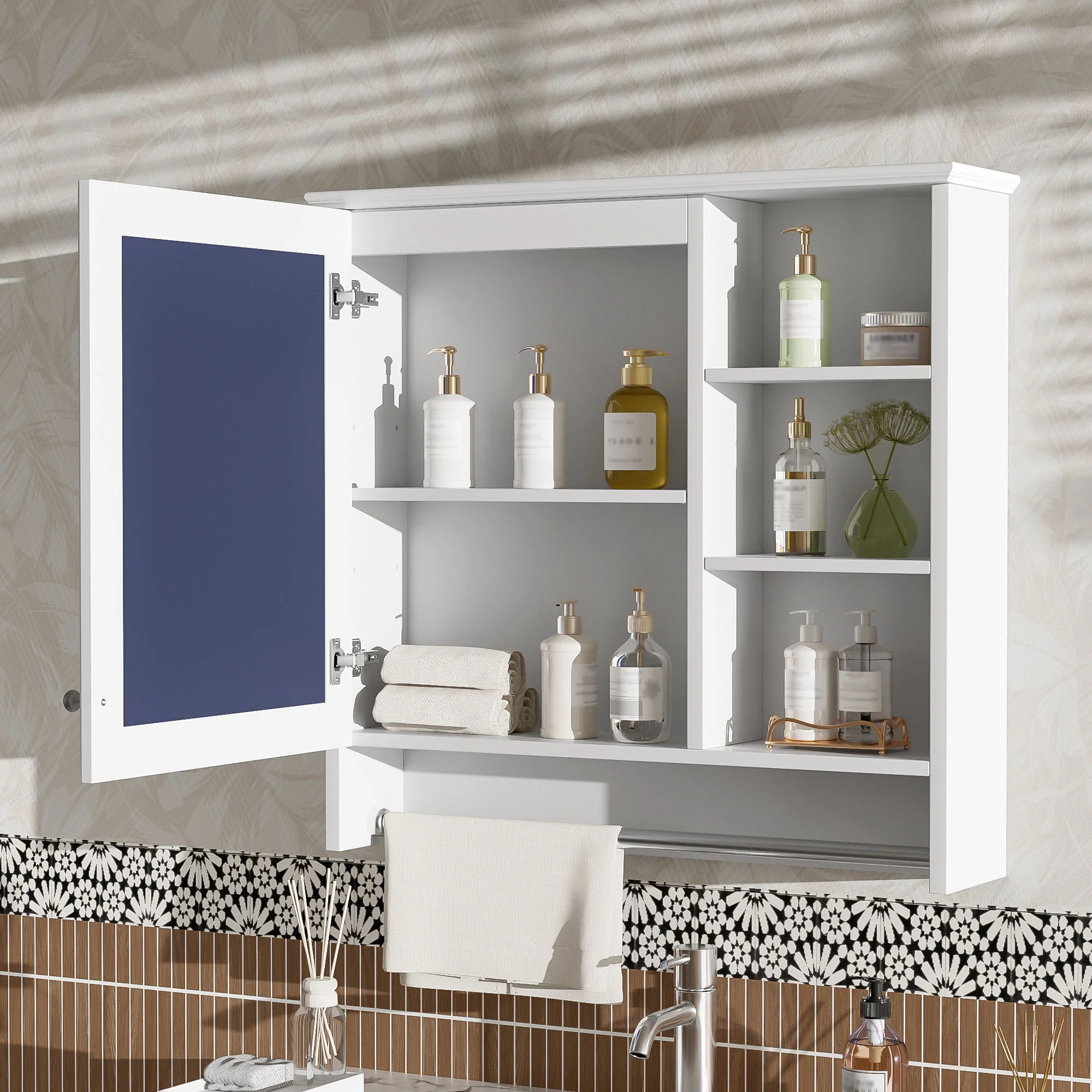 Wall Mount 2 In 1 Mirror Cabinet With Adjustable Shelf, Soft-Closing Hinges - Image 7