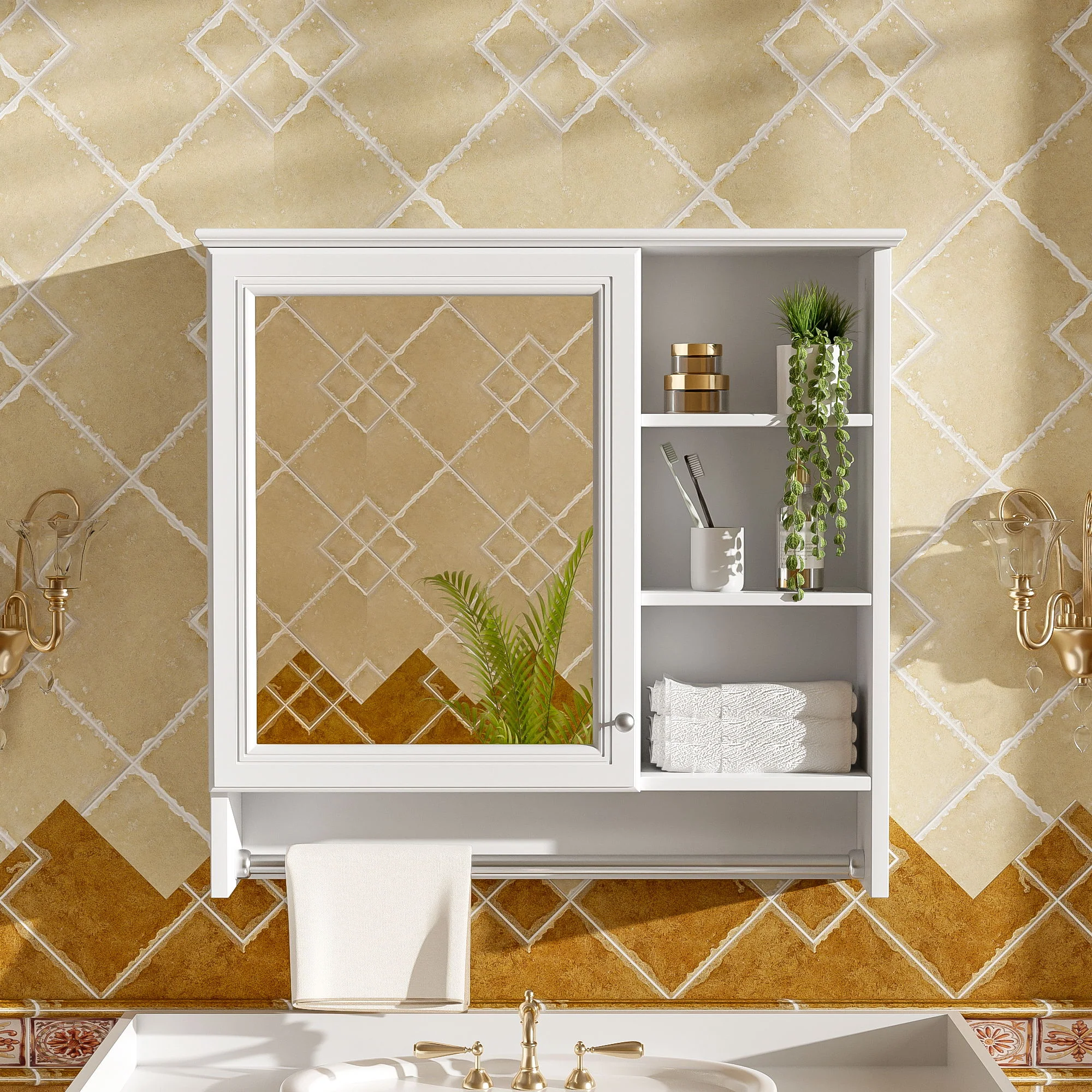 Wall Mount 2 In 1 Mirror Cabinet With Adjustable Shelf, Soft-Closing Hinges - Image 9