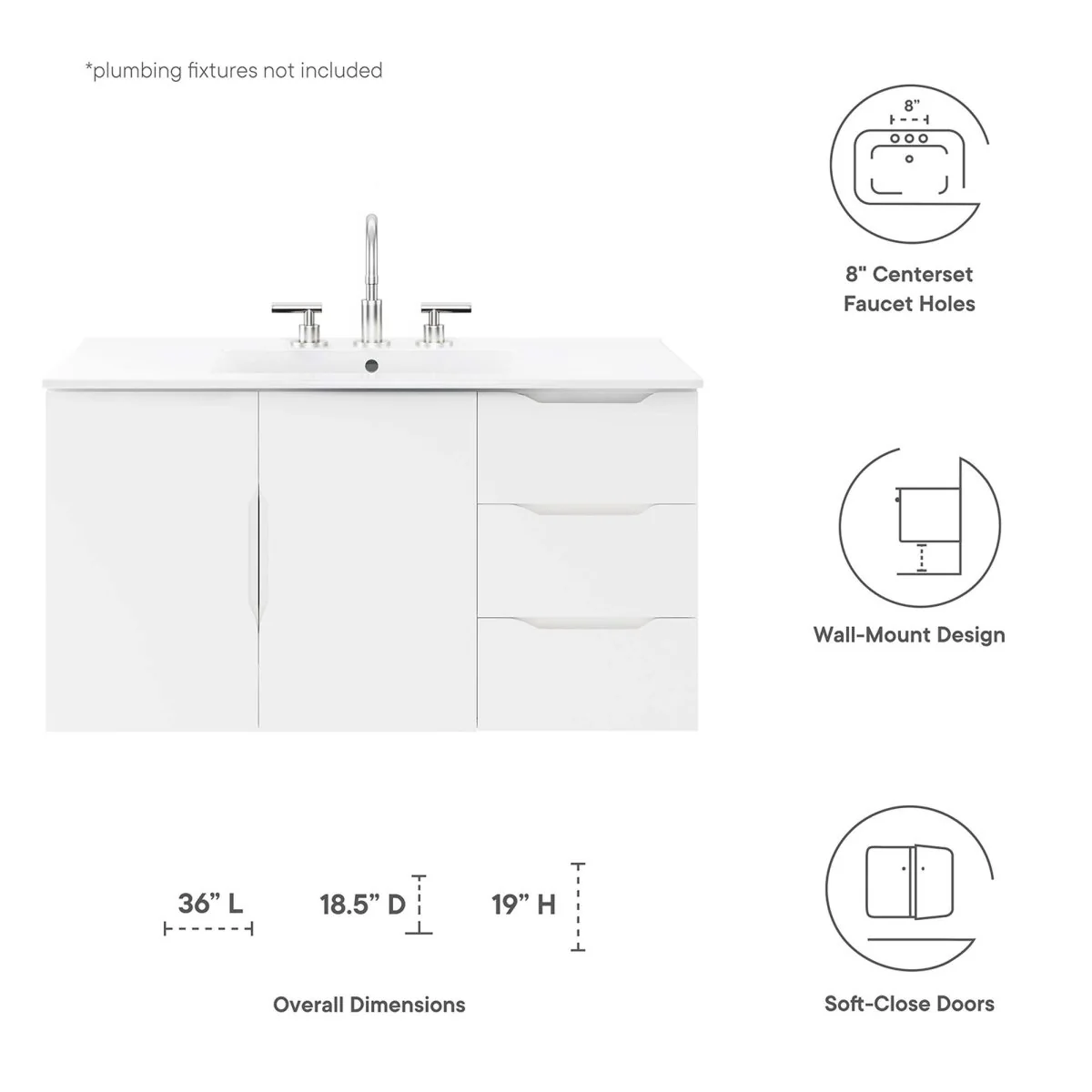 Wall-Mount Bathroom Vanity Cabinet – MDF and Particleboard Construction, Modern Design - Image 18