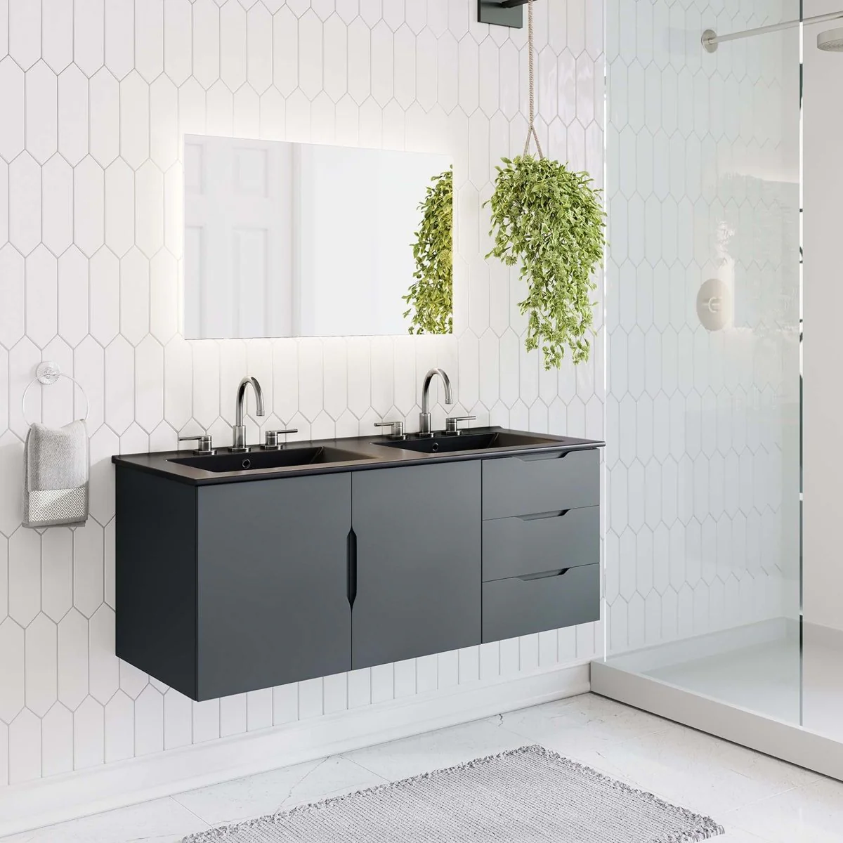 Wall-Mount Bathroom Vanity with Integrated Sink – Modern Floating Bath Cabinet - Image 126