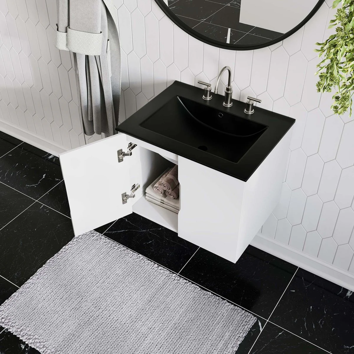 Wall-Mount Bathroom Vanity with Integrated Sink – Modern Floating Bath Cabinet - Image 21