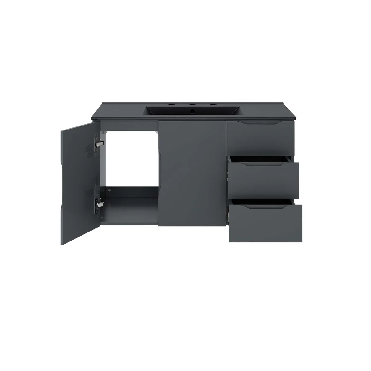 Wall-Mount Bathroom Vanity with Integrated Sink – Modern Floating Bath Cabinet - Image 50