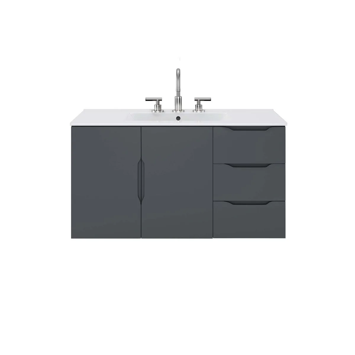 Wall-Mount Bathroom Vanity with Integrated Sink – Modern Floating Bath Cabinet - Image 60